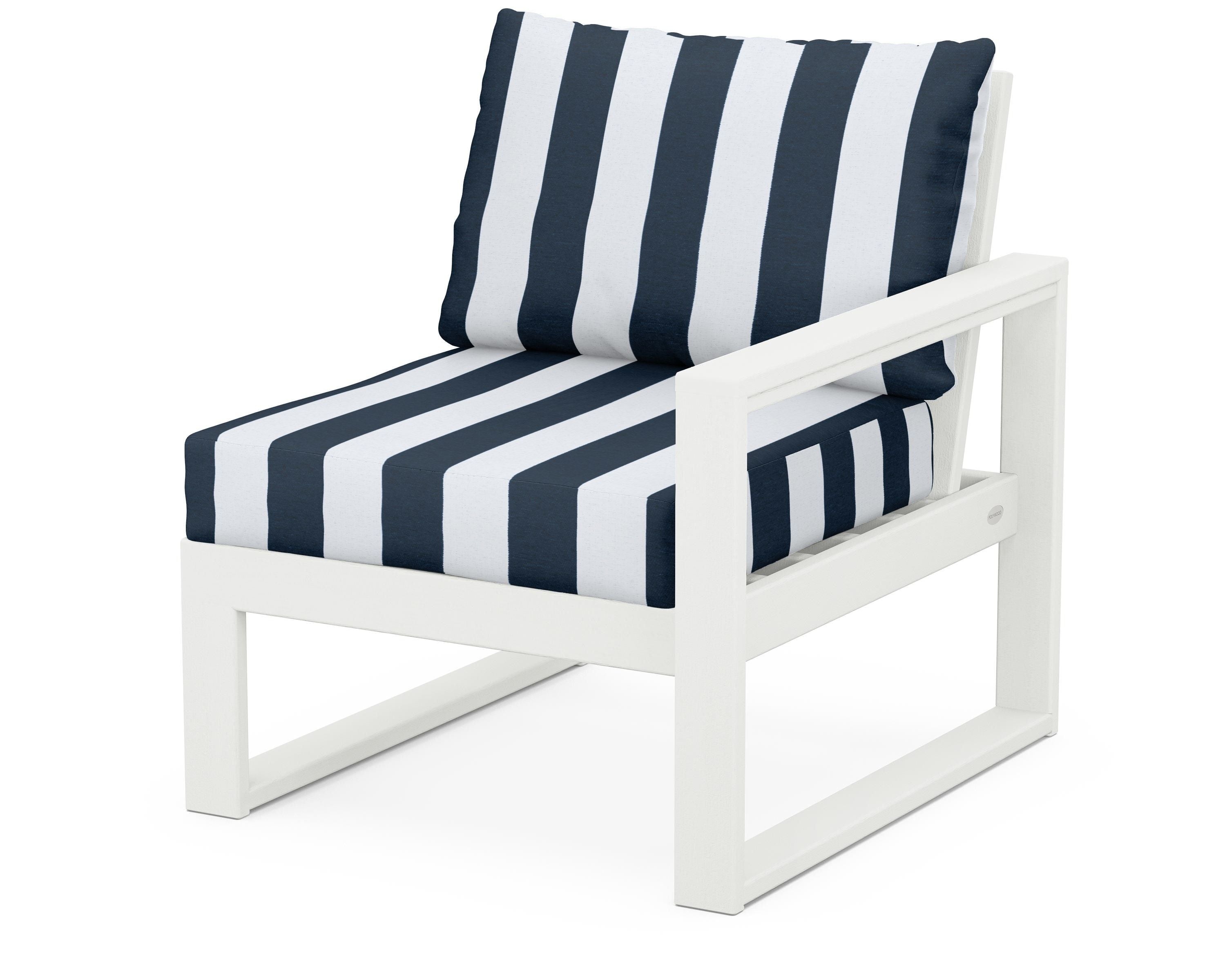 POLYWOOD® EDGE Modular Right Arm Chair in Vintage White / Cabana Stripe Marine Indigo