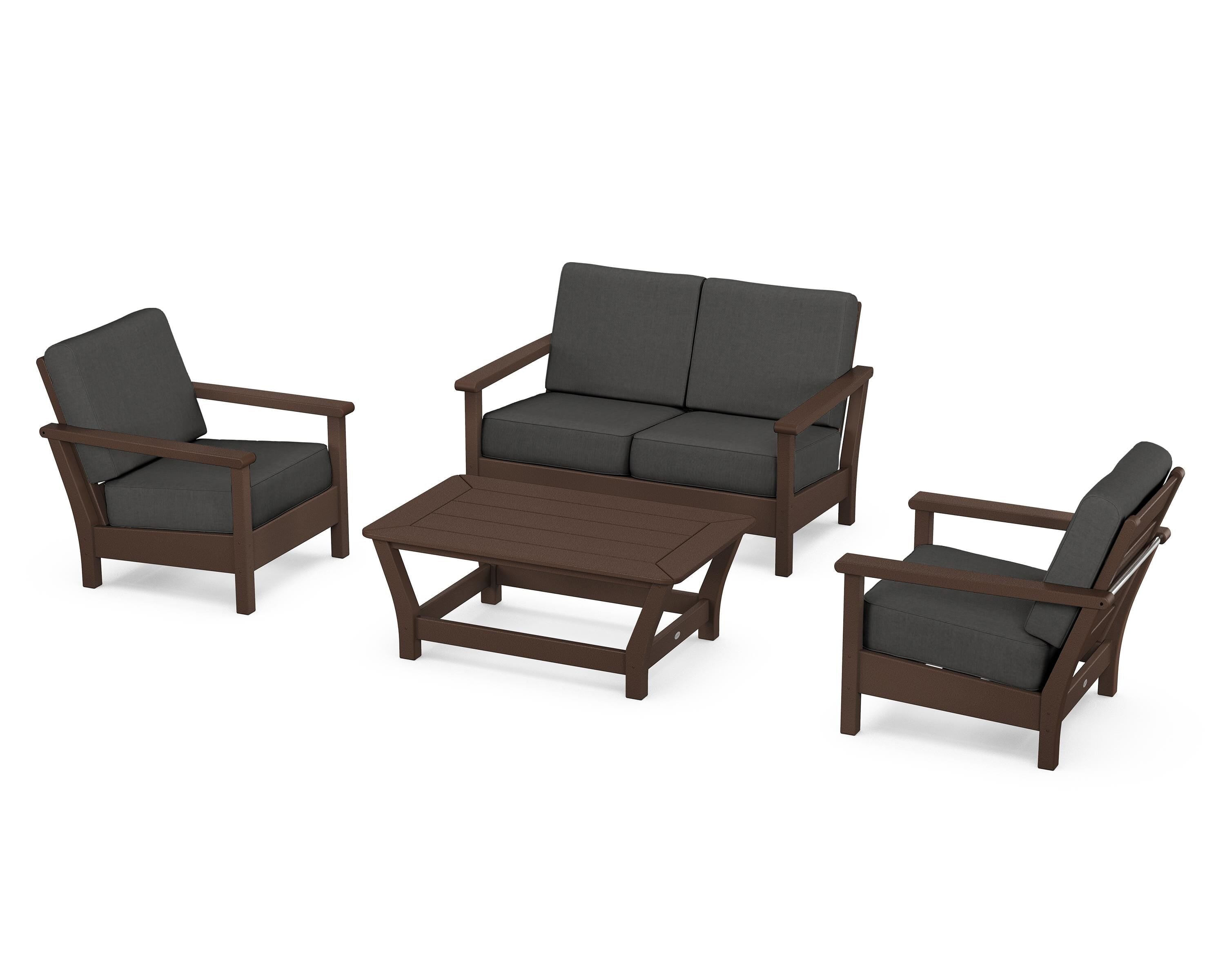 POLYWOOD® Harbour 4-Piece Deep Seating Set in Mahogany / Spectrum Carbon