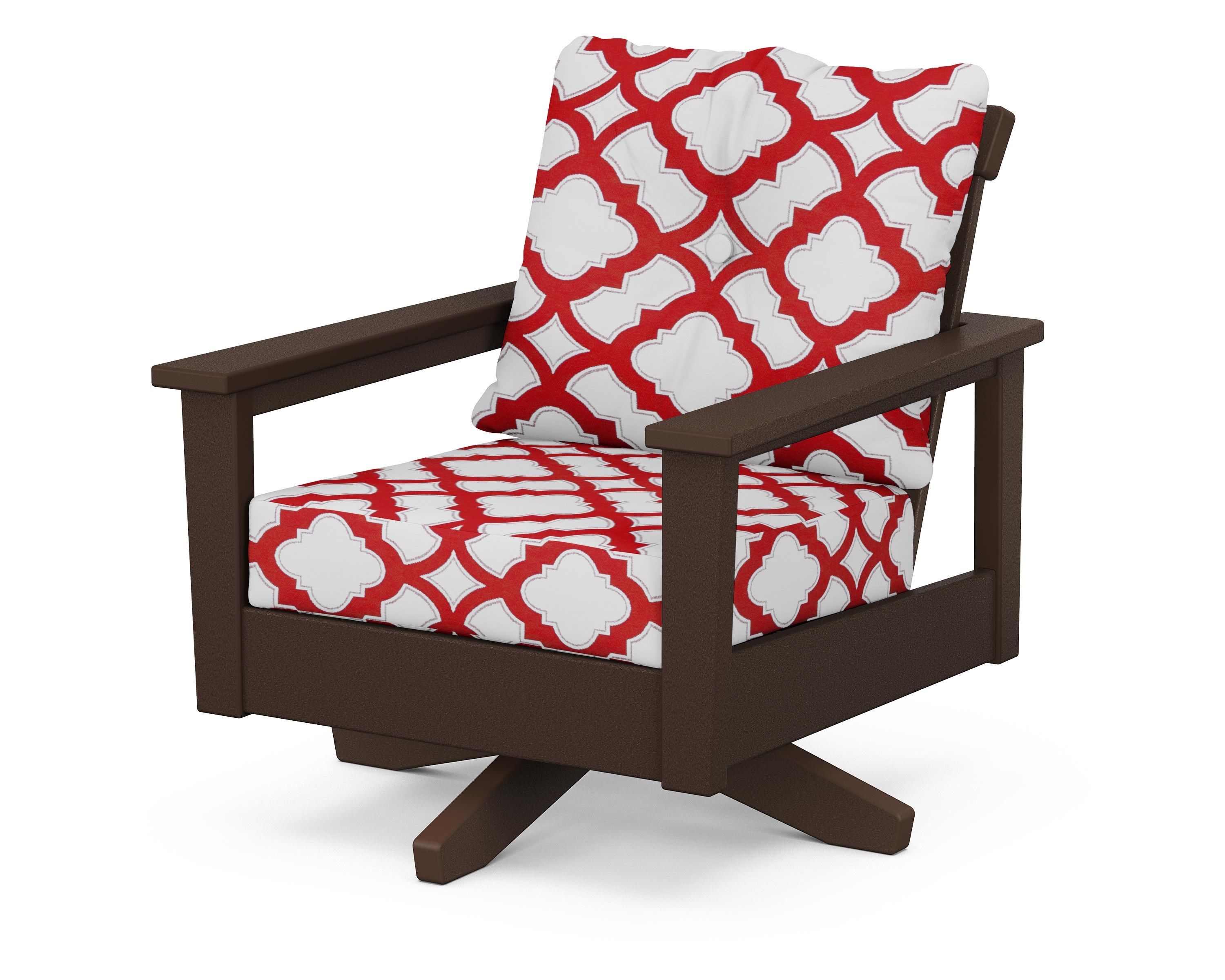 POLYWOOD® Prescott Deep Seating Swivel Chair in Mahogany / Trellis Crimson