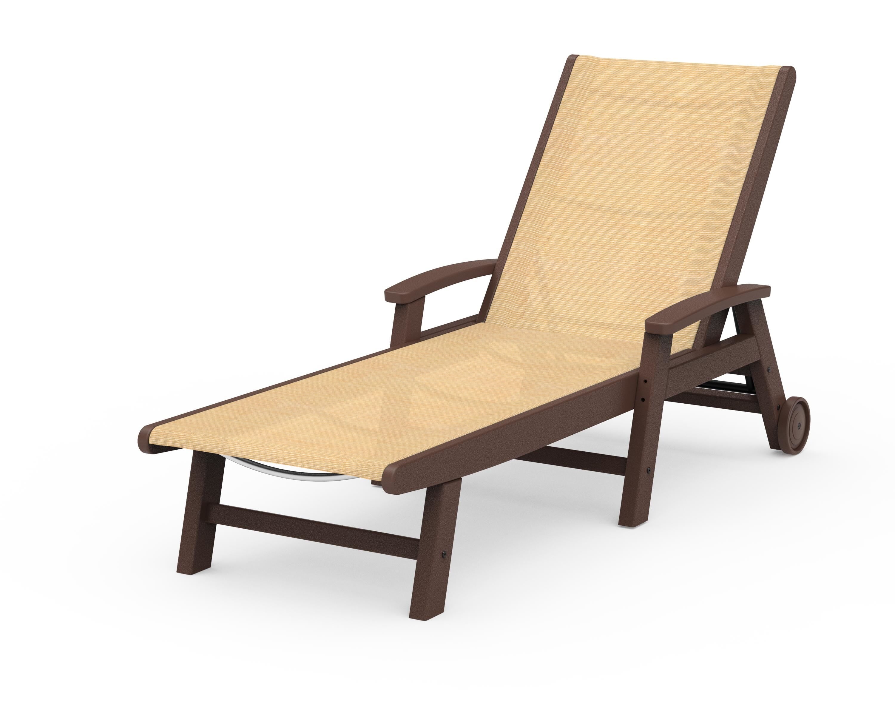 POLYWOOD® Coastal Chaise with Wheels in Mahogany / Dupioni Apricot Sling