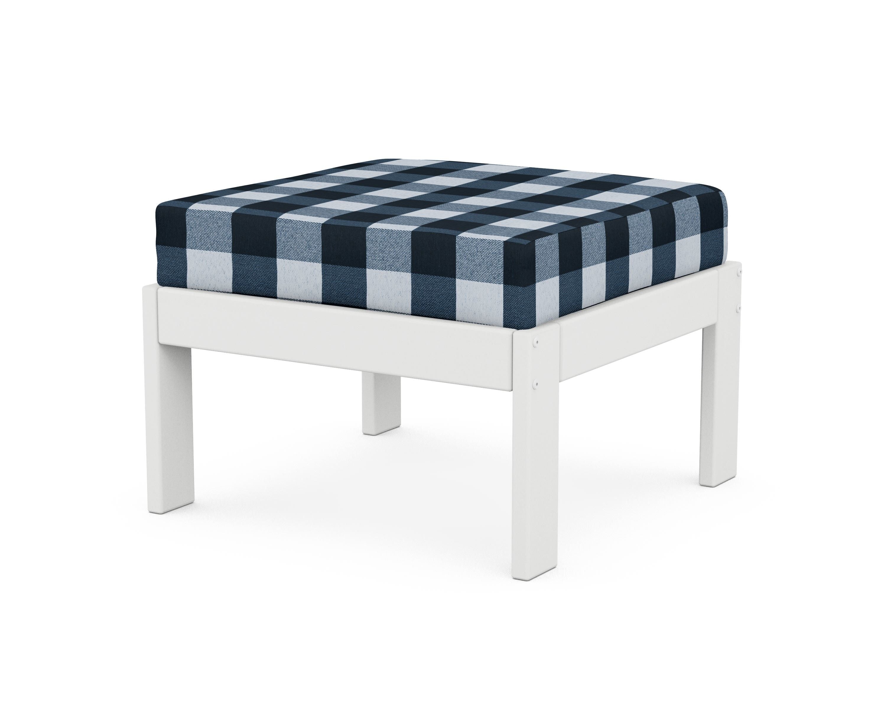 POLYWOOD® Vineyard Modular Ottoman in White / Buffalo Plaid Marine Indigo