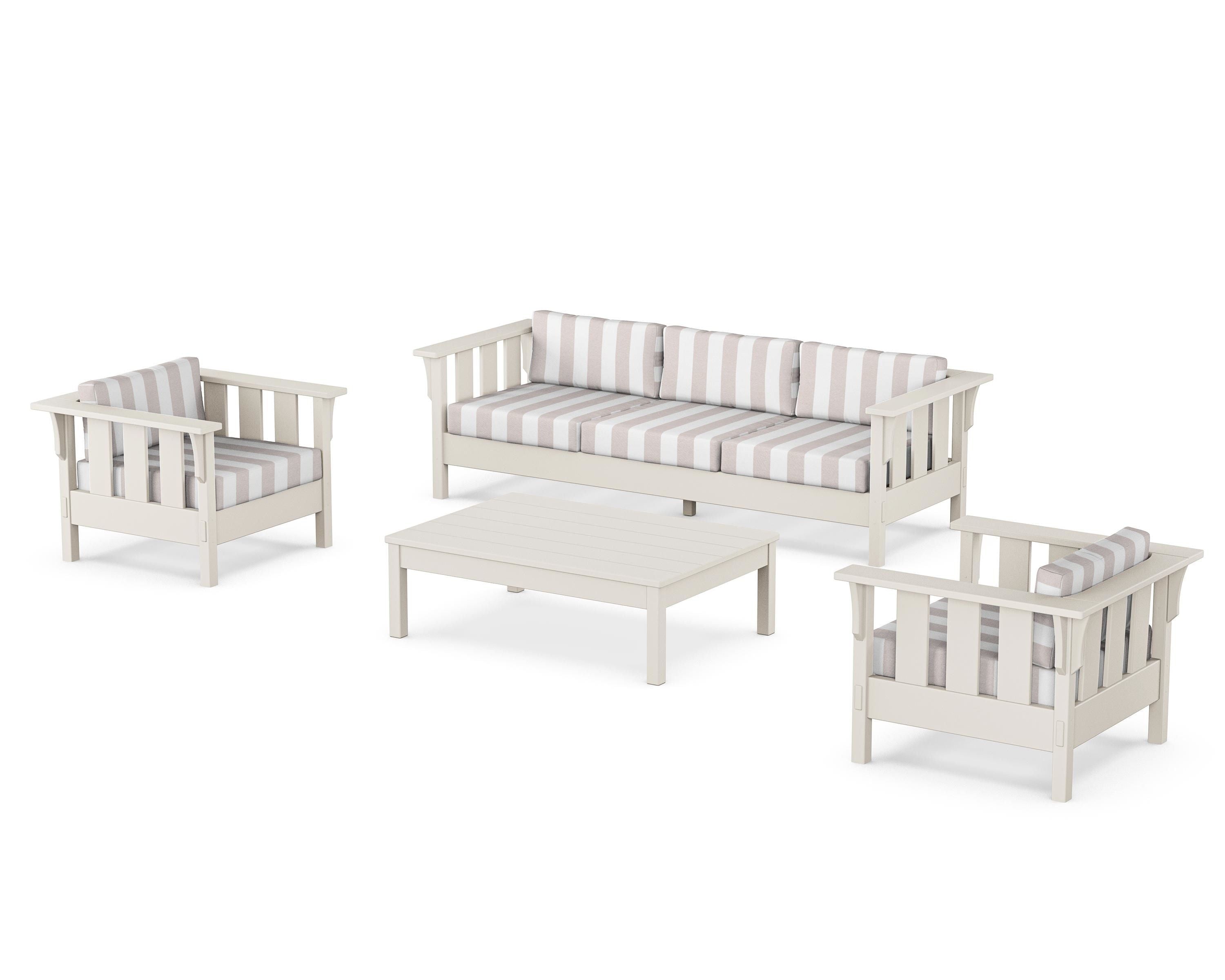 Martha Stewart by POLYWOOD® Acadia 4-Piece Deep Seating Set with Sofa in Sand / Cabana Stripe Dune Burlap