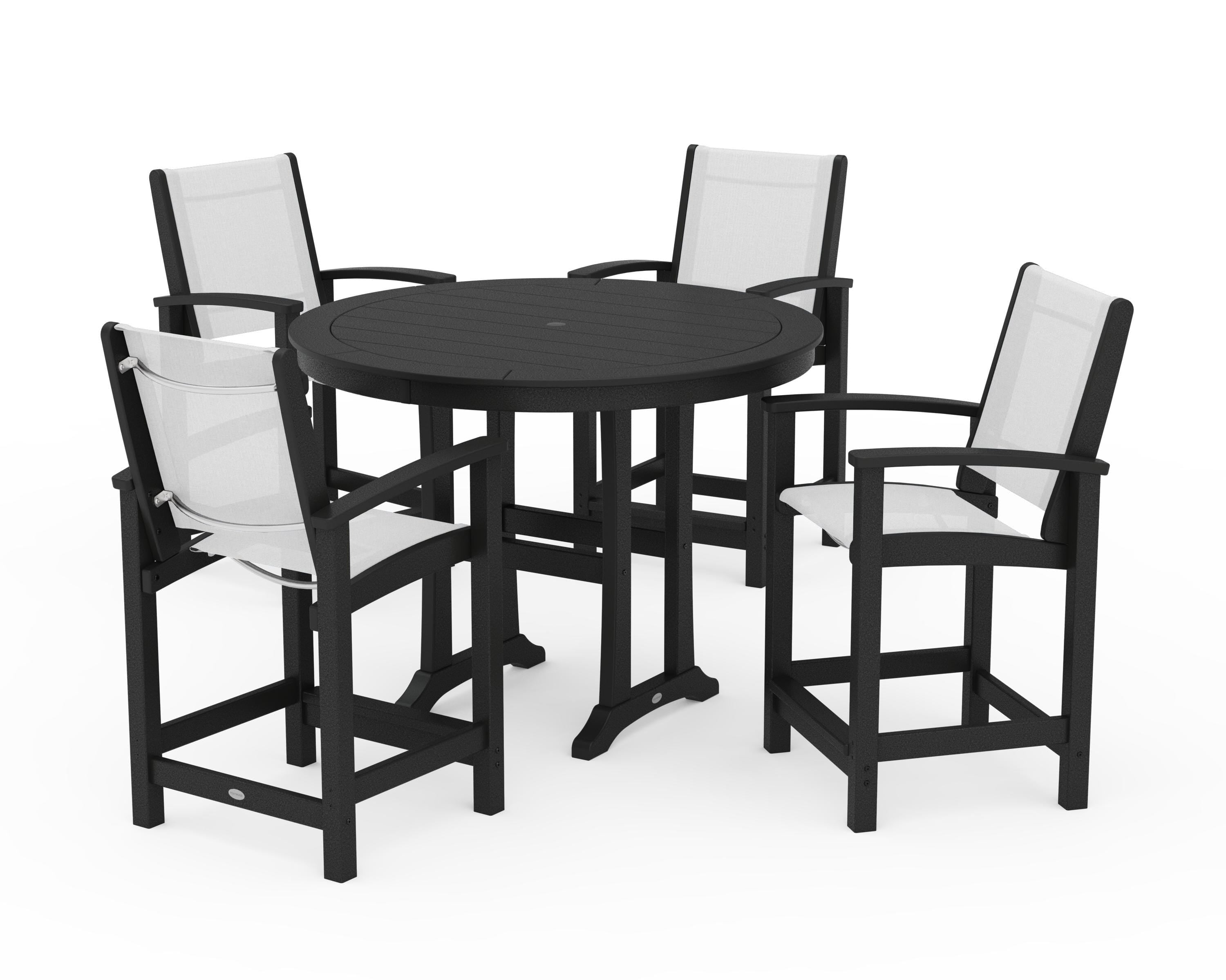 POLYWOOD® Coastal 5-Piece Counter Set in Black / White Sling