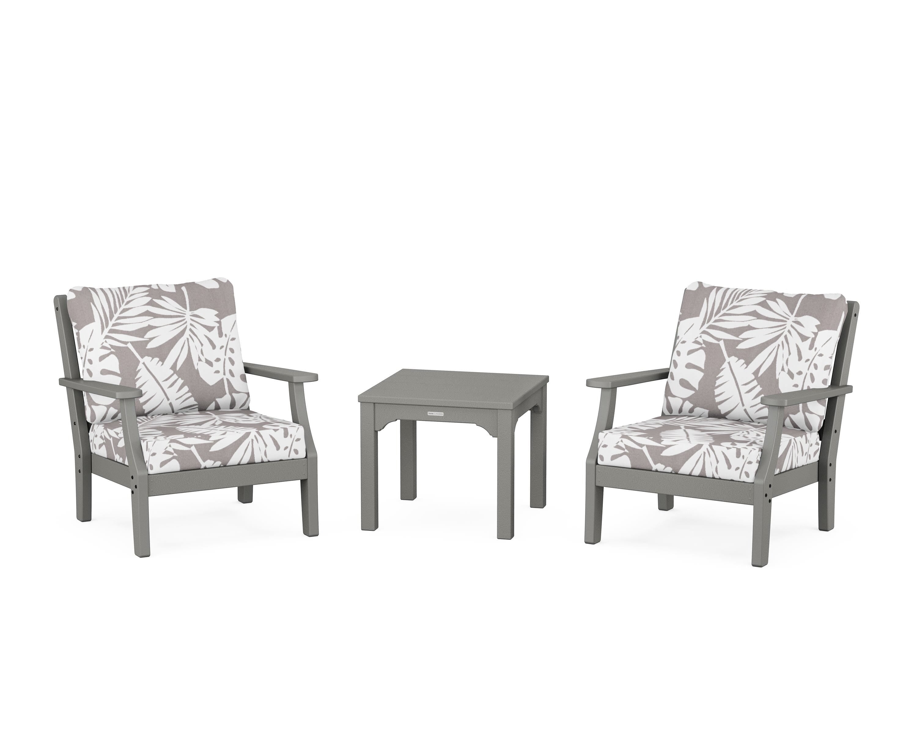 Martha Stewart by POLYWOOD® Chinoiserie 3-Piece Deep Seating Set in Slate Grey / Leaf Grey Mist