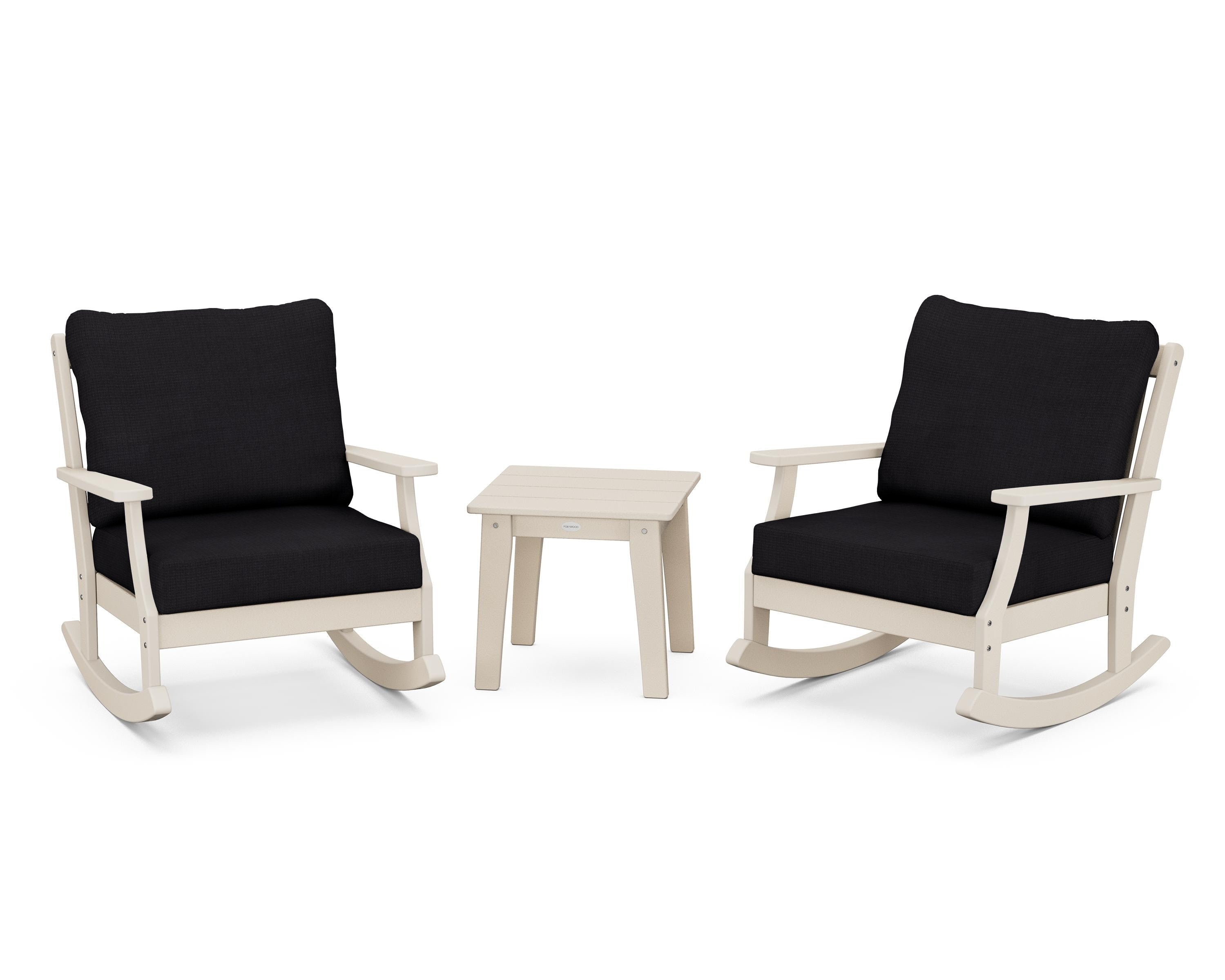 POLYWOOD® Braxton 3-Piece Deep Seating Rocker Set in Sand / Midnight Linen