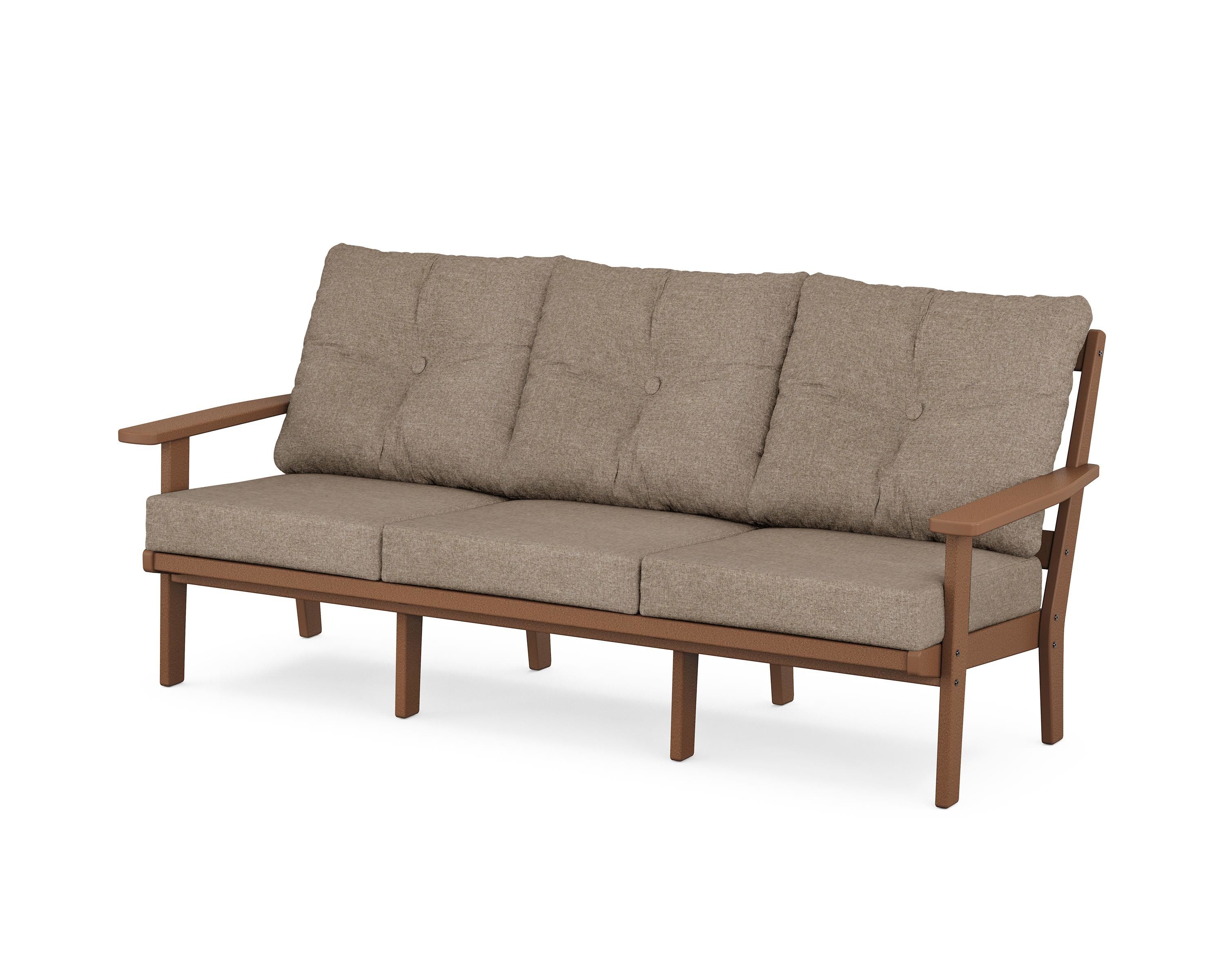 POLYWOOD® Prairie Deep Seating Sofa in Teak / Spiced Burlap