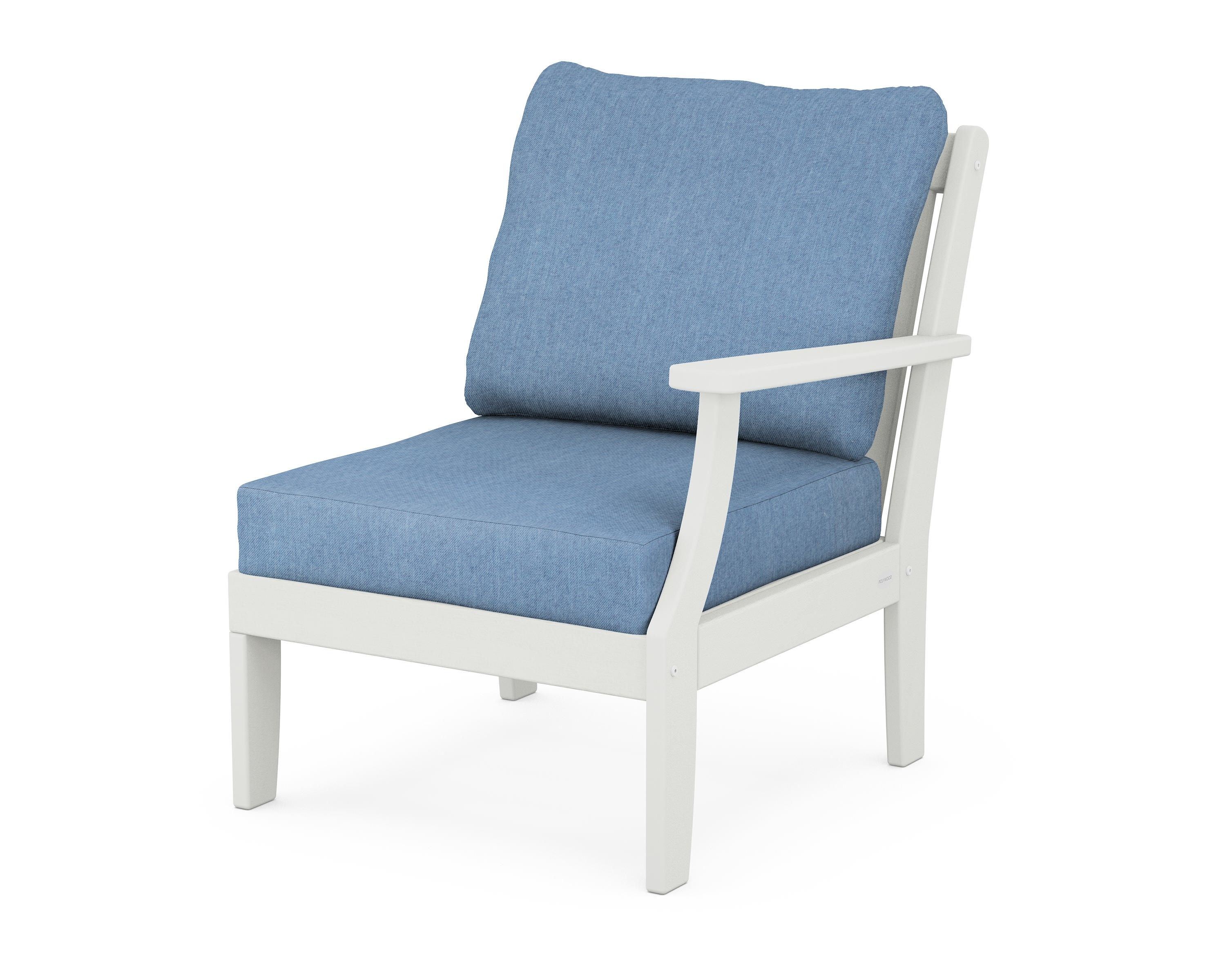 POLYWOOD® Braxton Modular Right Arm Chair in Vintage White / Sky Blue