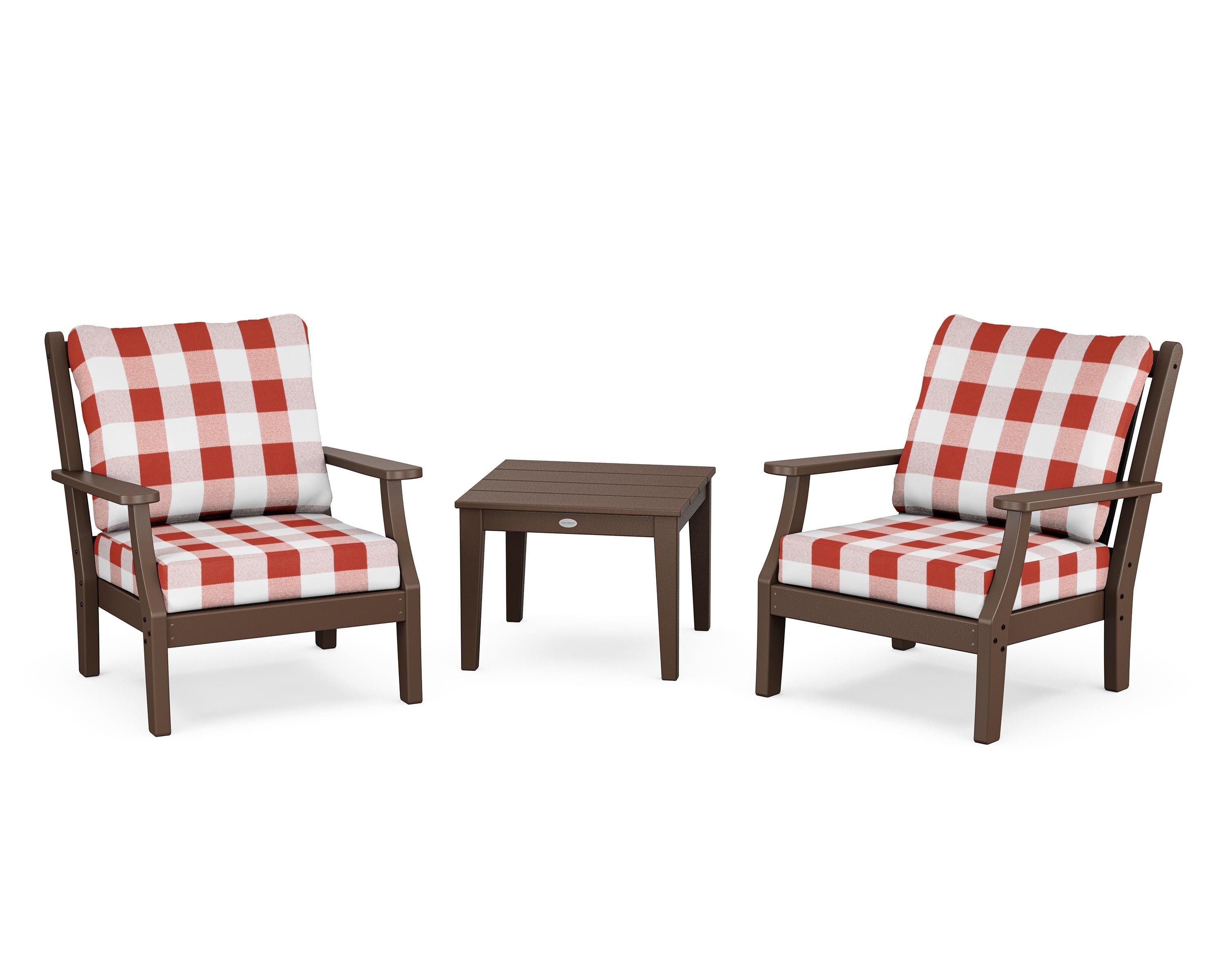 Country Living Wovendale 3-Piece Deep Seating Set in Mahogany / Buffalo Plaid Crimson