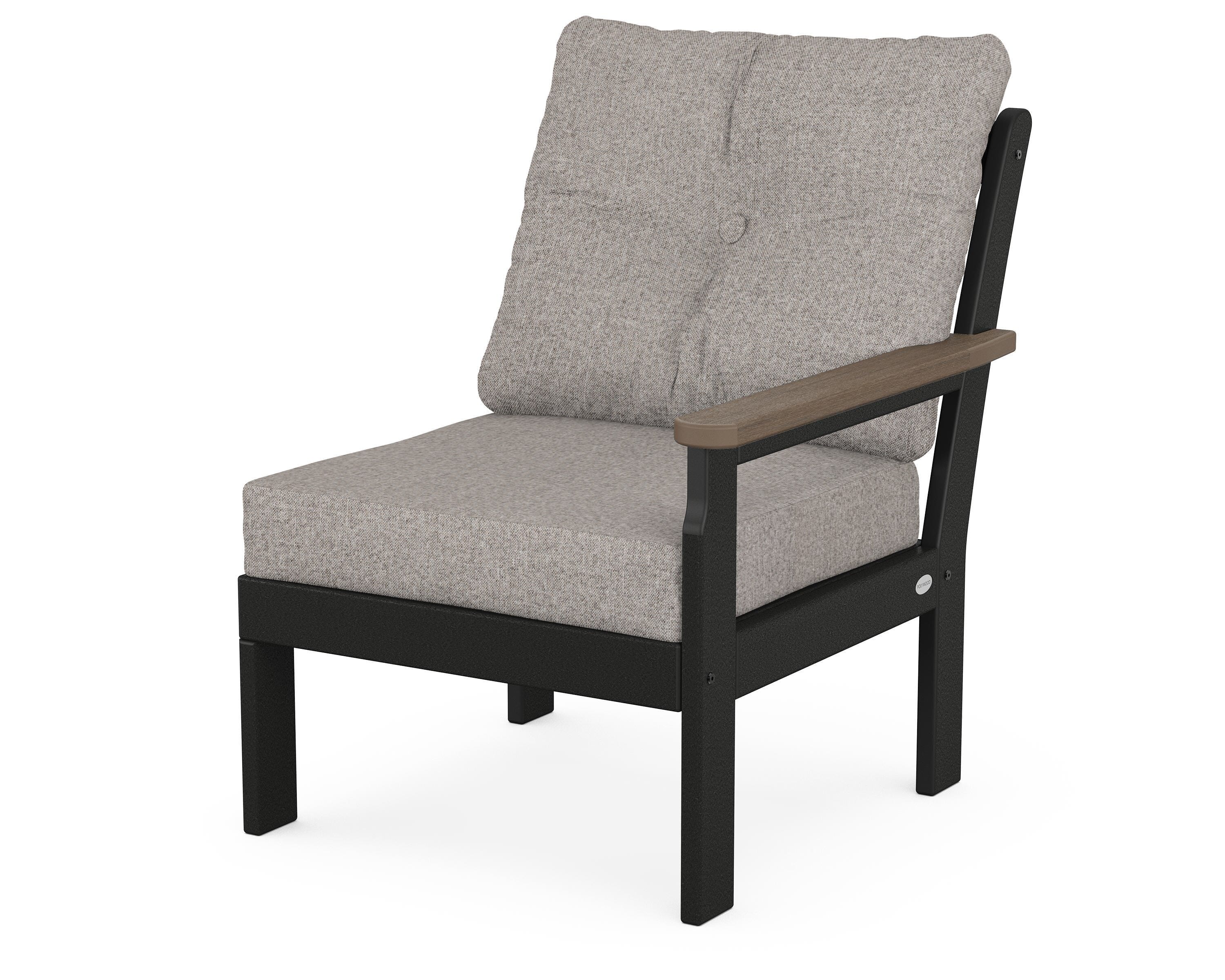 POLYWOOD® Vineyard Modular Right Arm Chair in Black / Kona / Weathered Tweed