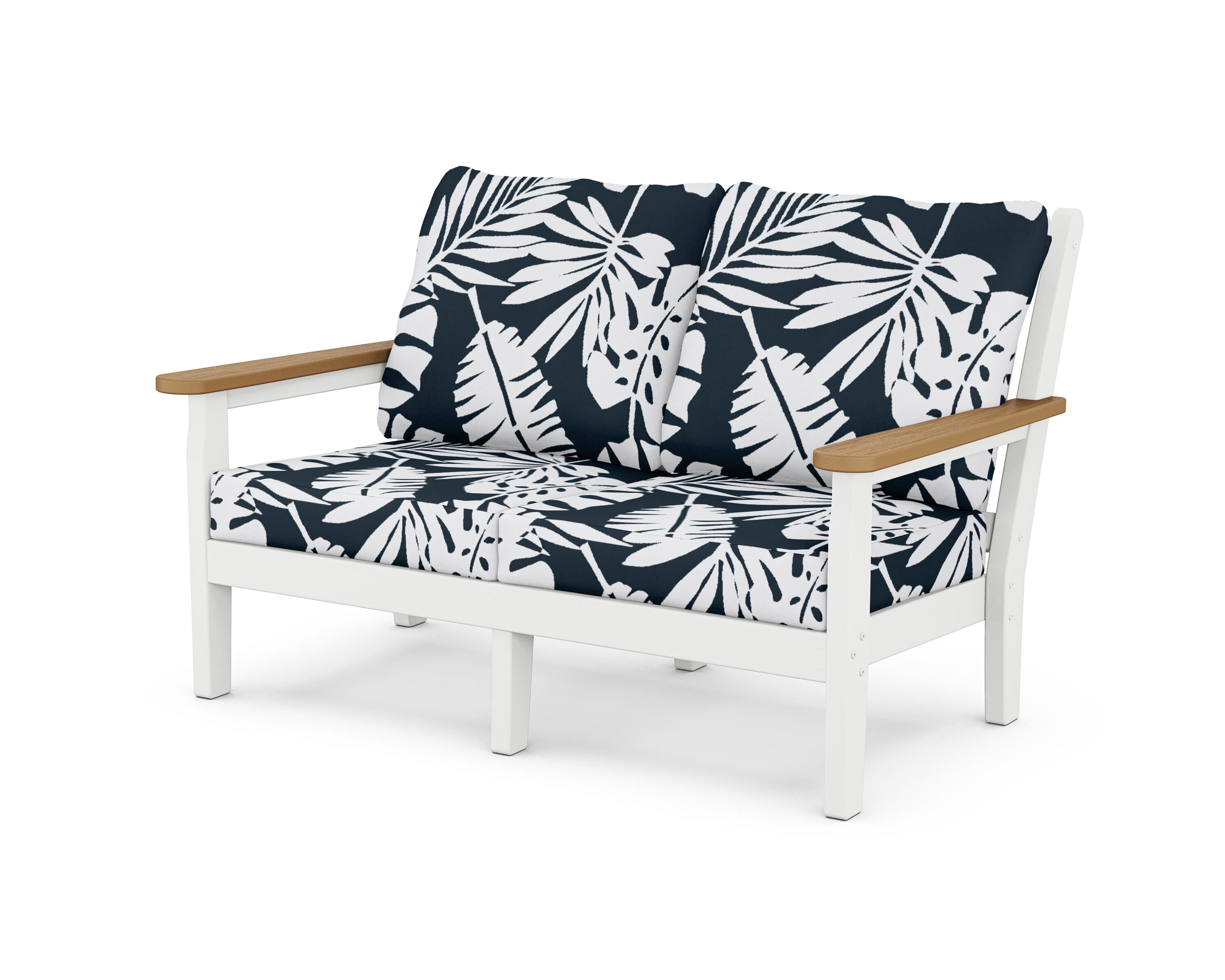 POLYWOOD® Chippendale Deep Seating Loveseat in White / Natural / Leaf Marine Indigo