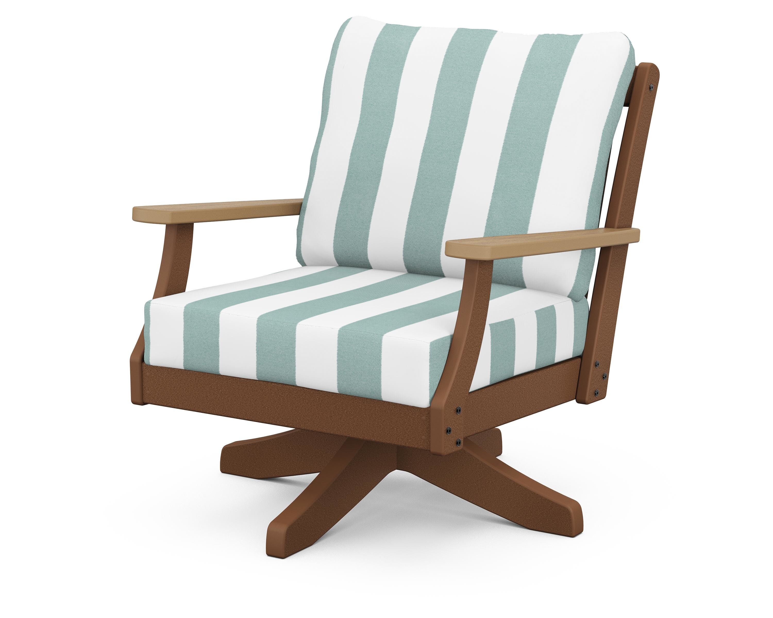 POLYWOOD® Braxton Deep Seating Swivel Chair in Teak / Natural / Cabana Stripe Glacier Spa