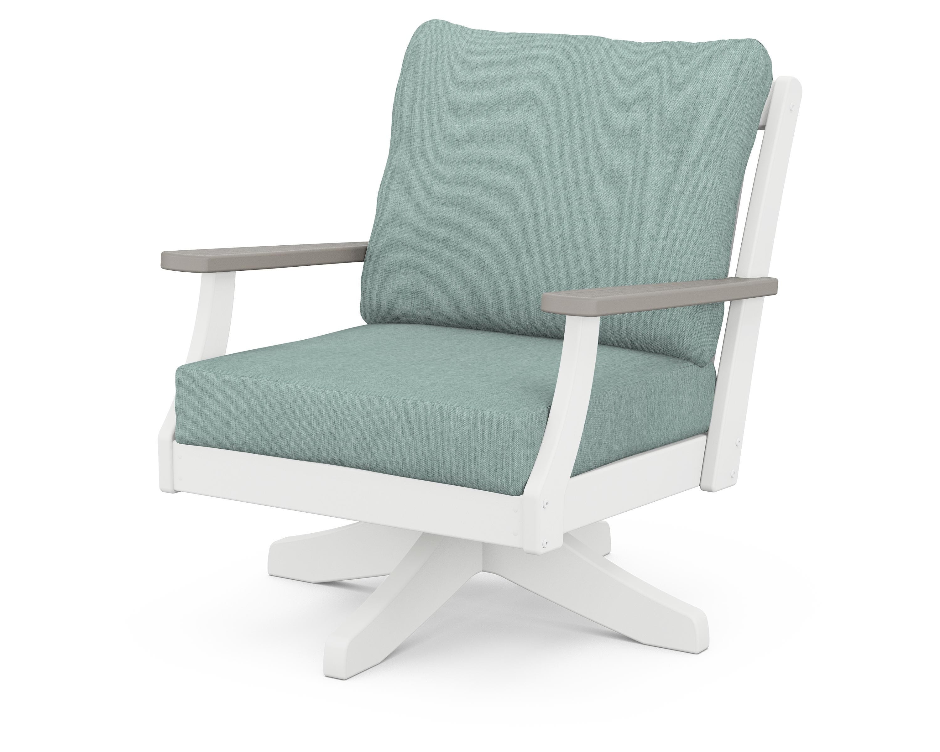 POLYWOOD® Braxton Deep Seating Swivel Chair in White / Driftwood / Glacier Spa