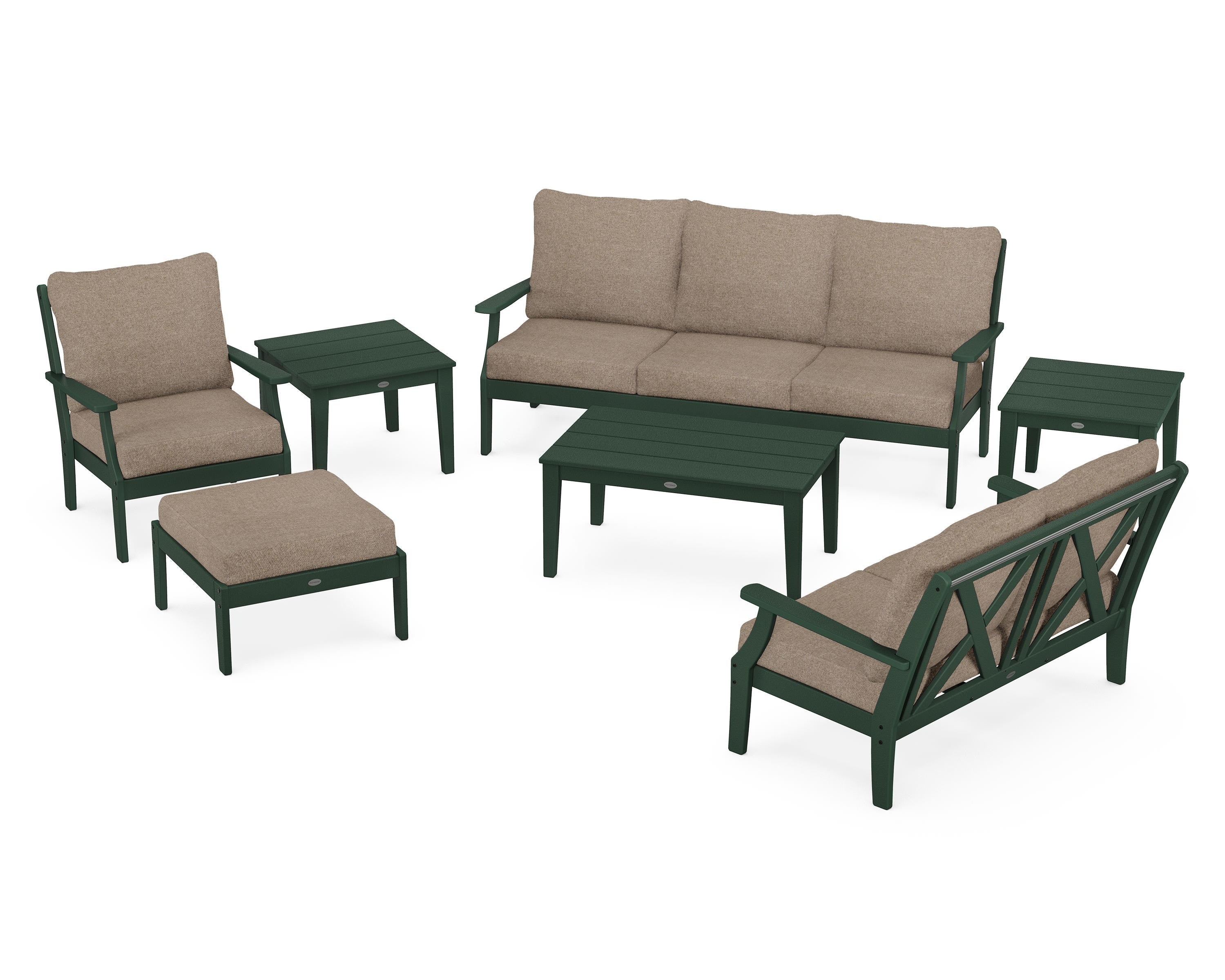 POLYWOOD® Braxton 7-Piece Deep Seating Set in Green / Spiced Burlap