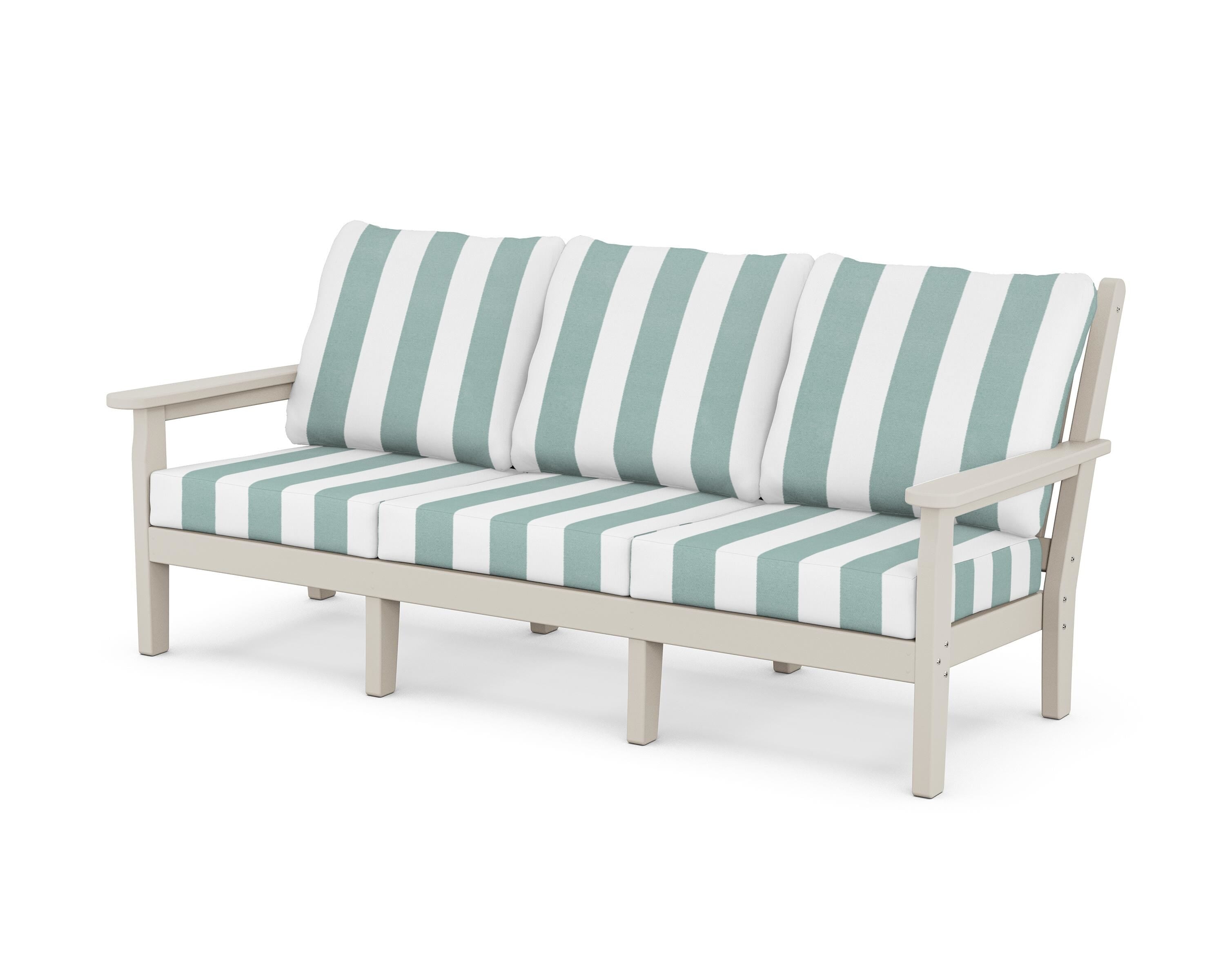 POLYWOOD® Chippendale Deep Seating Sofa in Sand / Cabana Stripe Glacier Spa