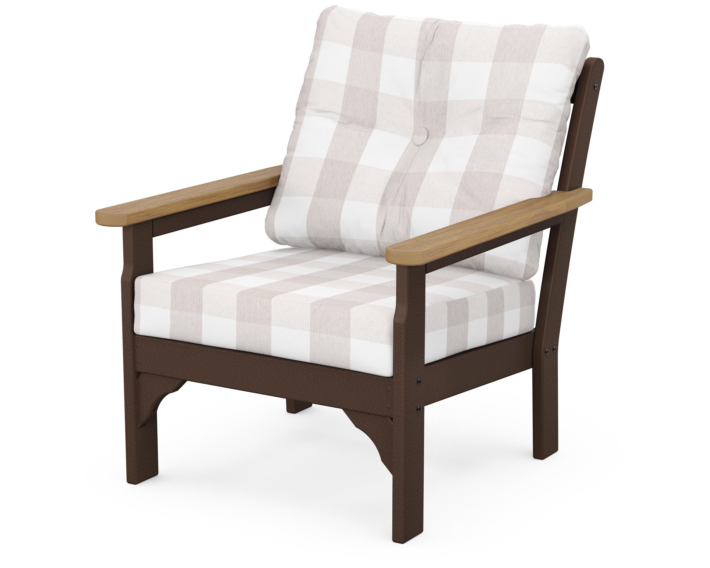 POLYWOOD® Vineyard Deep Seating Chair in Mahogany / Natural / Buffalo Plaid Dune Burlap