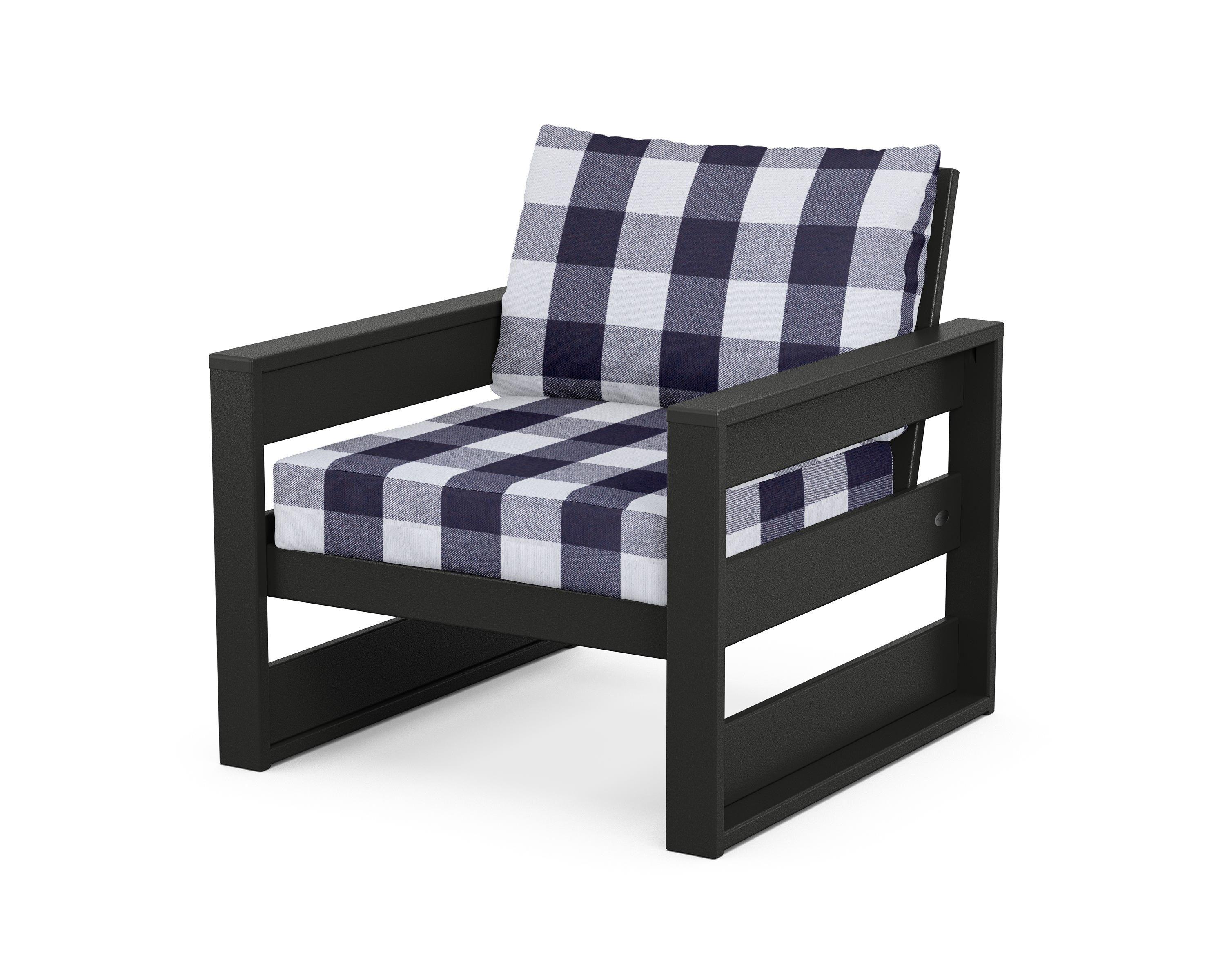 POLYWOOD® Westport Club Chair in Black / Buffalo Plaid Navy