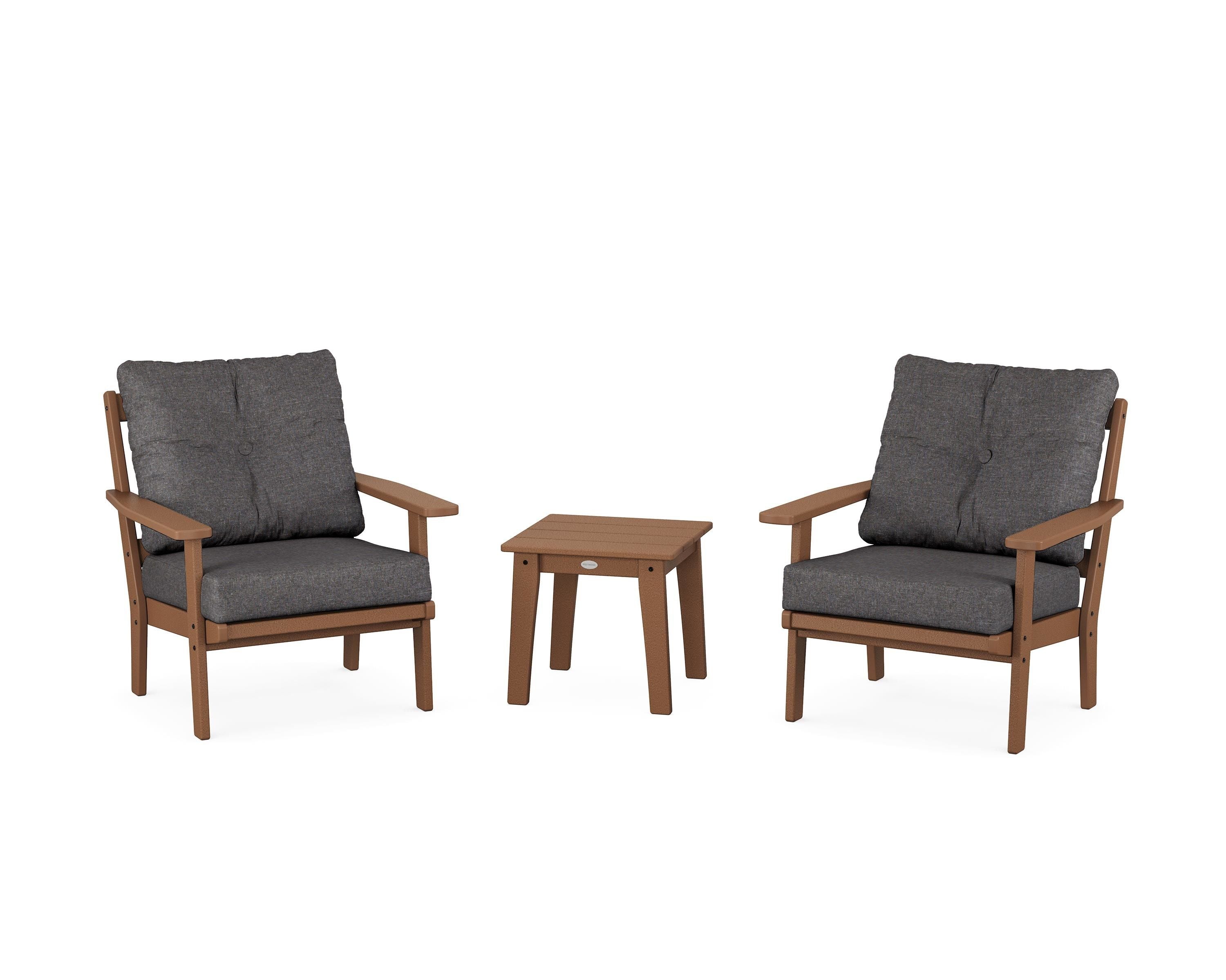 POLYWOOD® Oxford 3-Piece Deep Seating Set in Teak / Ash Charcoal