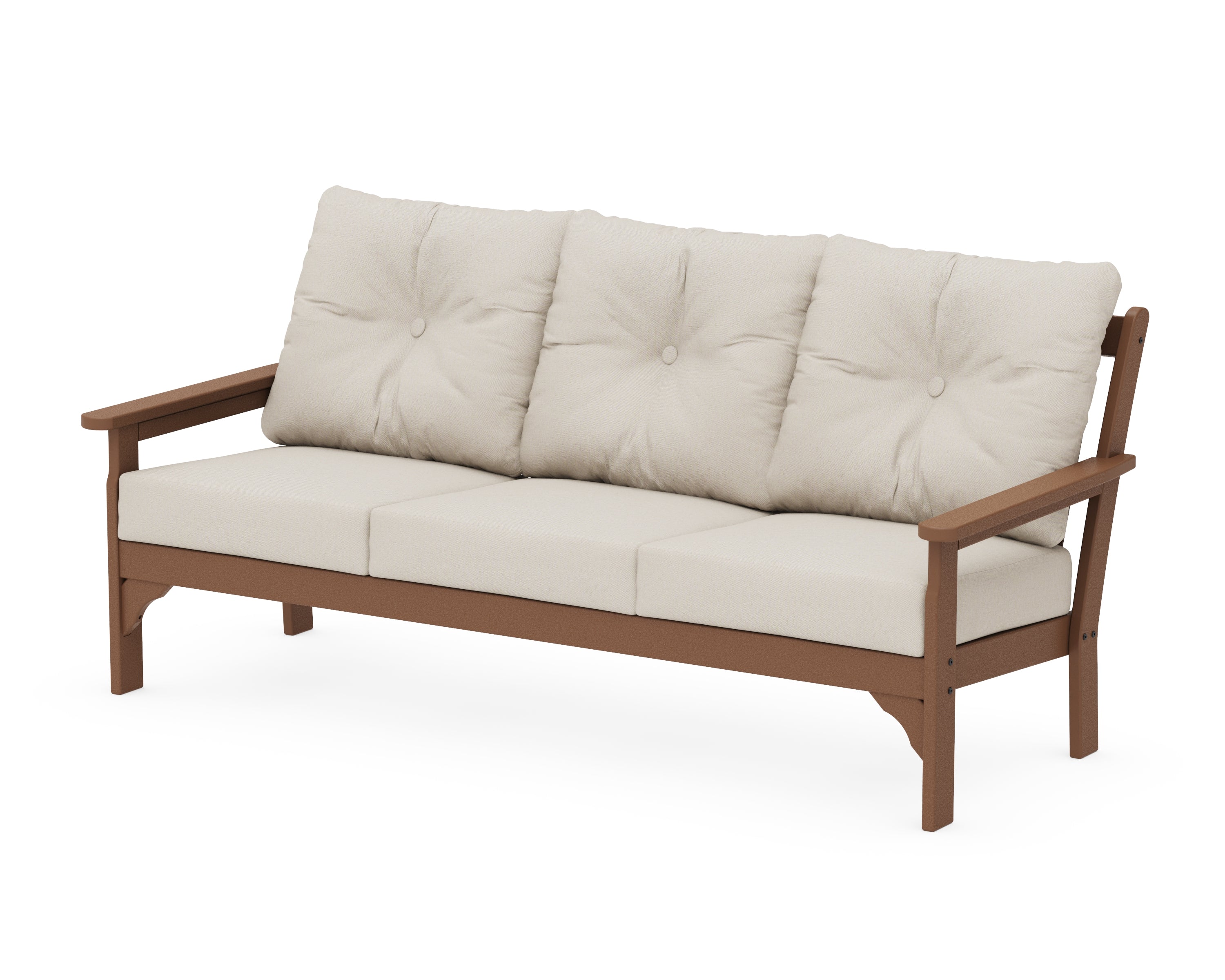 POLYWOOD® Vineyard Deep Seating Sofa in Teak / Dune Burlap
