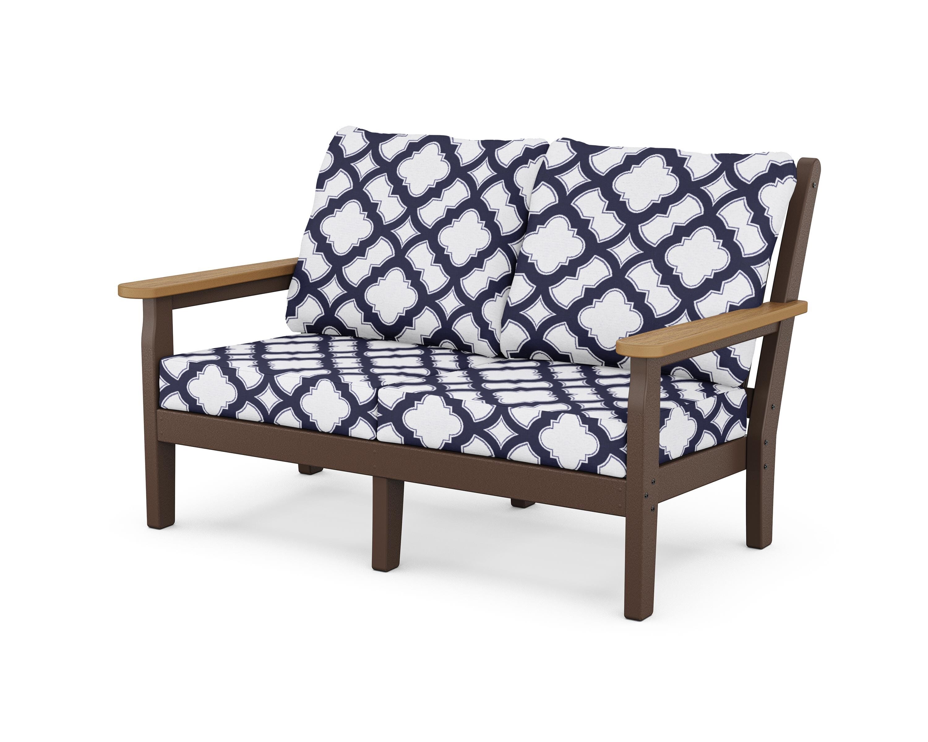POLYWOOD® Chippendale Deep Seating Loveseat in Mahogany / Natural / Trellis Navy