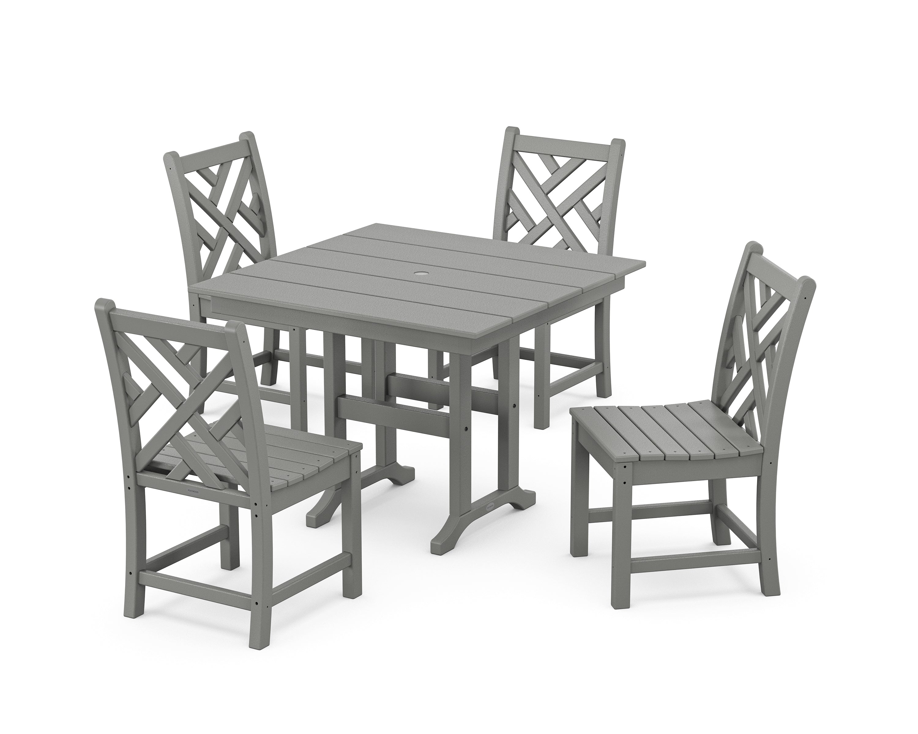 POLYWOOD® Chippendale Side Chair 5-Piece Farmhouse Dining Set in Slate Grey