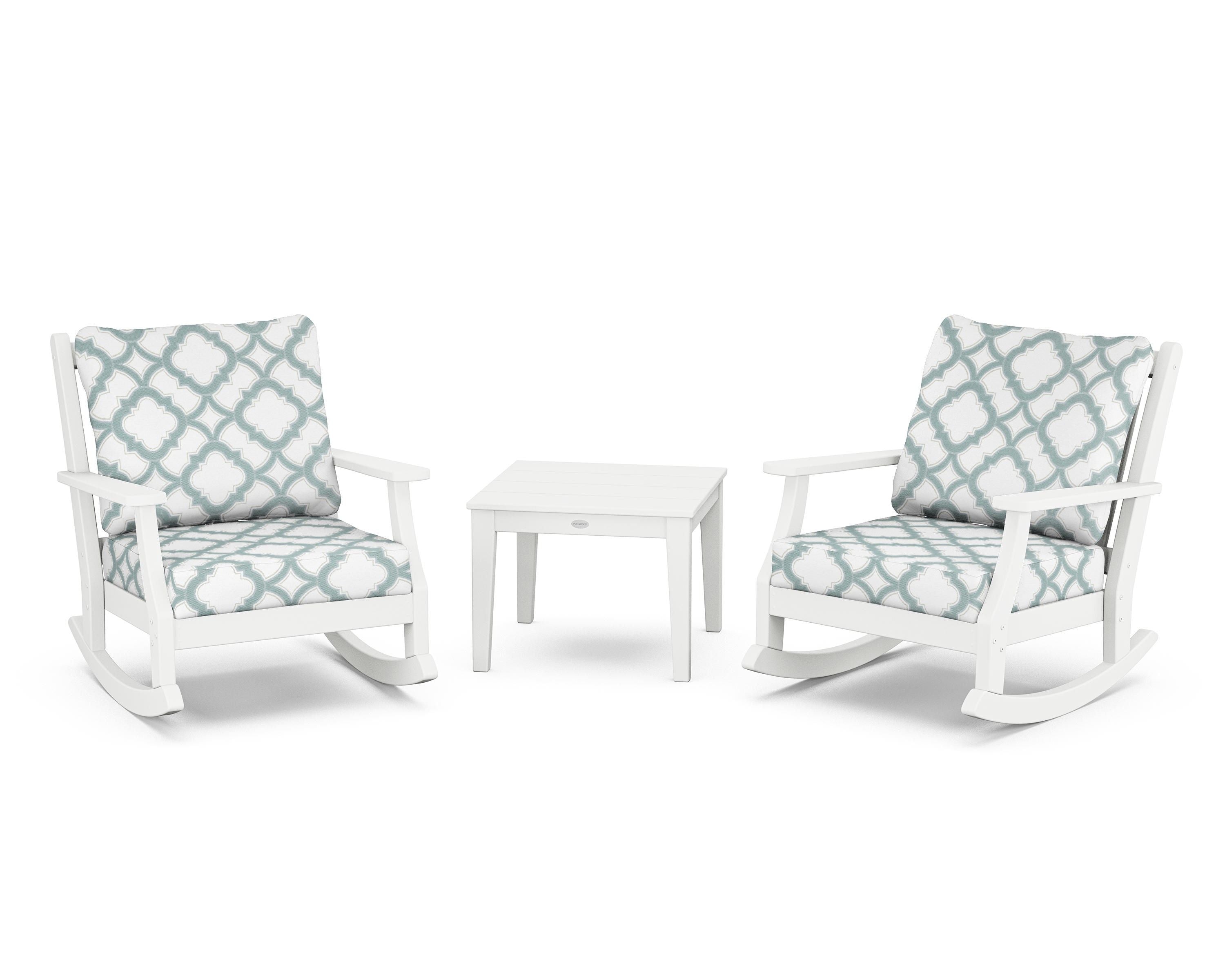 Country Living Wovendale 3-Piece Deep Seating Rocker Set in White / Trellis Glacier Spa