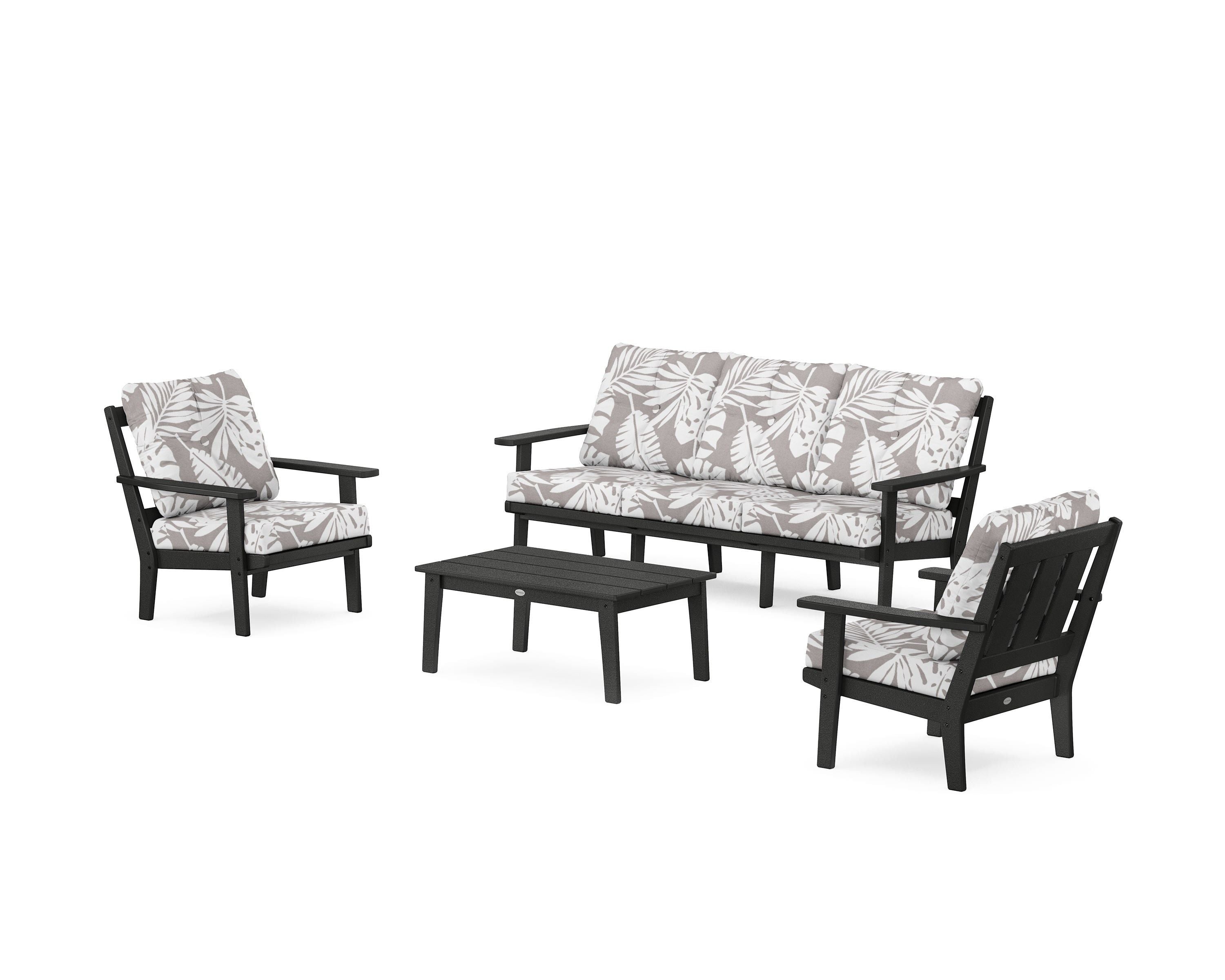 POLYWOOD® Oxford 4-Piece Deep Seating Set with Sofa in Black / Leaf Grey Mist