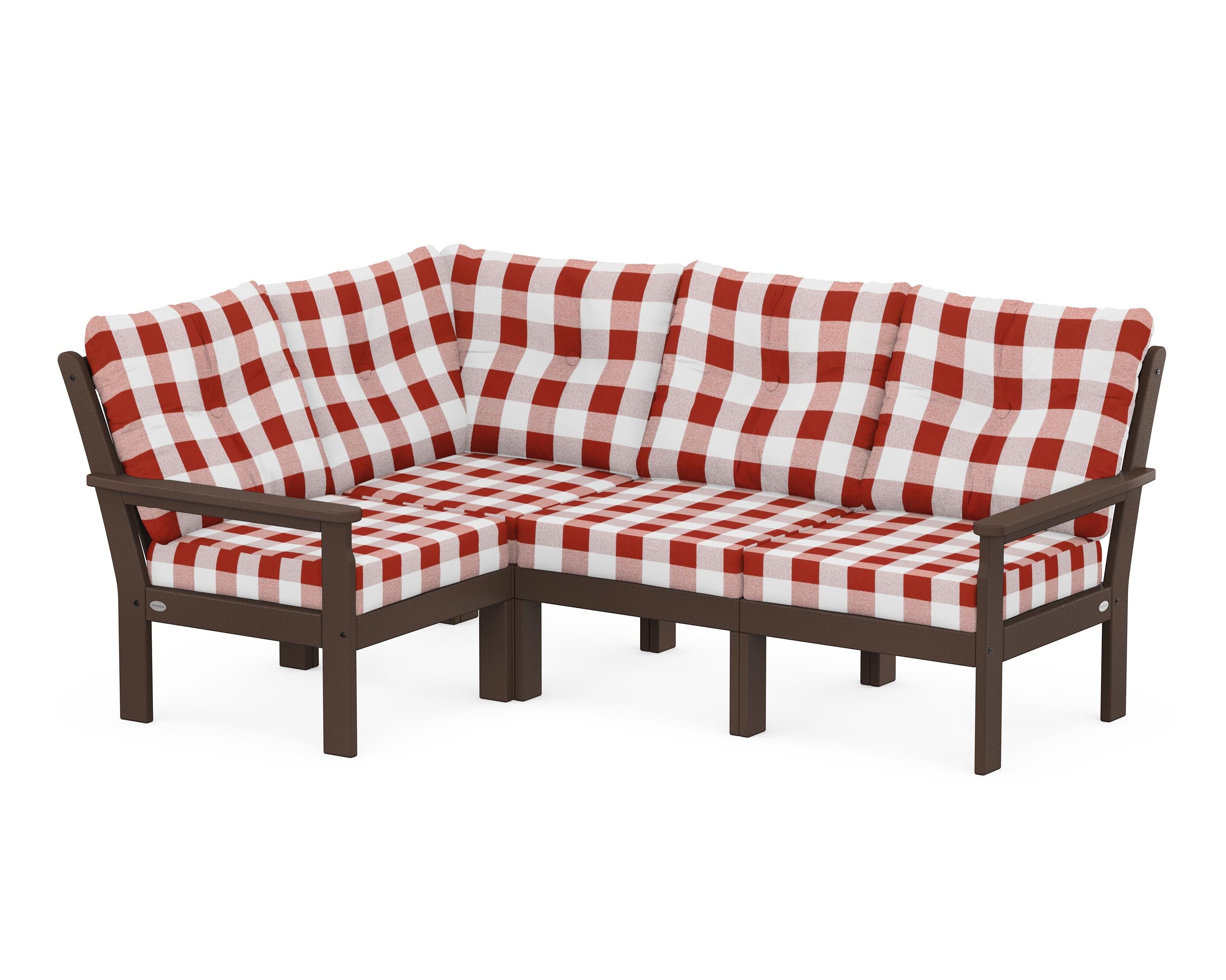 POLYWOOD® Vineyard 4-Piece Sectional in Mahogany / Buffalo Plaid Crimson