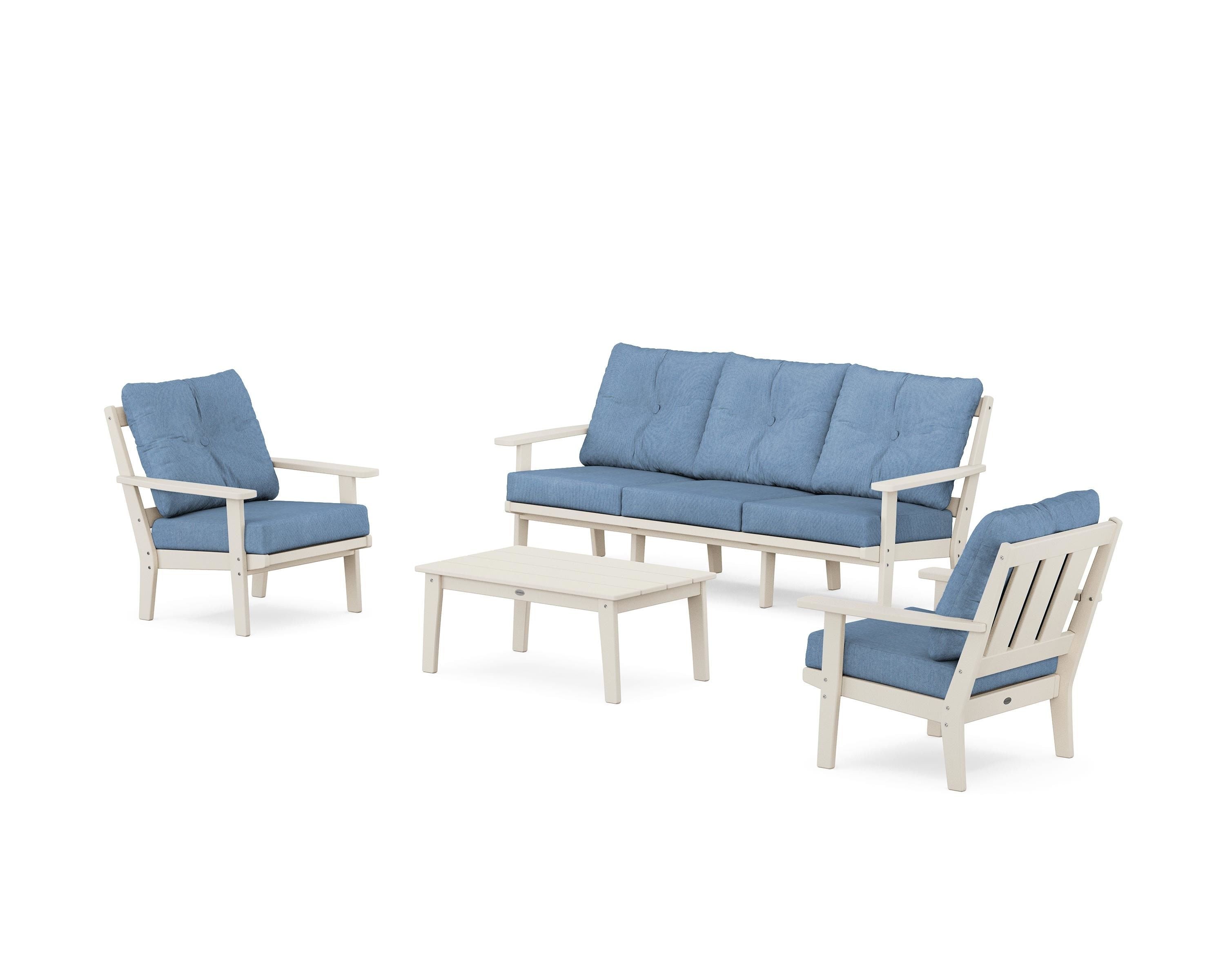 POLYWOOD® Oxford 4-Piece Deep Seating Set with Sofa in Sand / Sky Blue