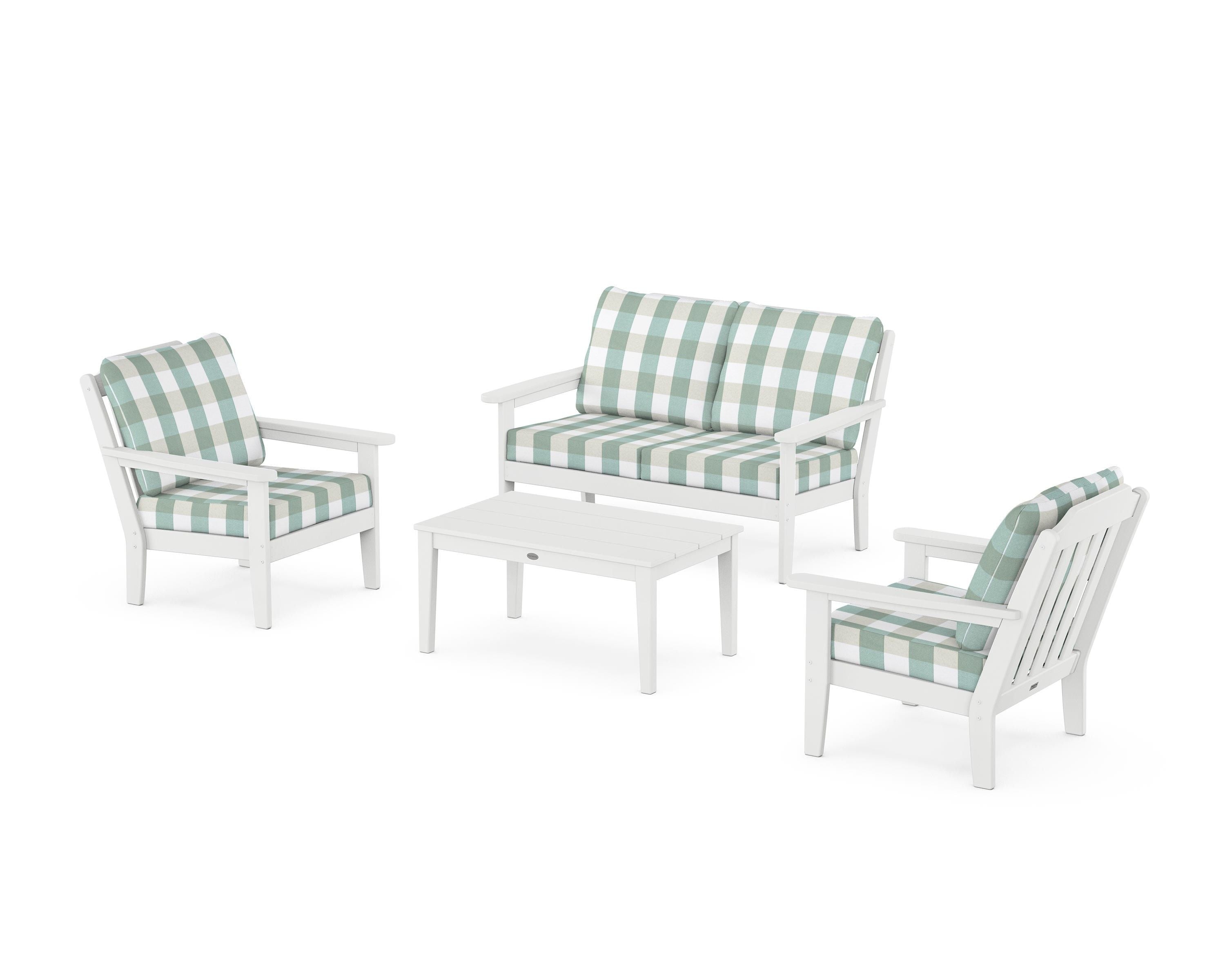 Country Living Cottage 4-Piece Deep Seating Set with Loveseat in White / Buffalo Plaid Glacier Spa
