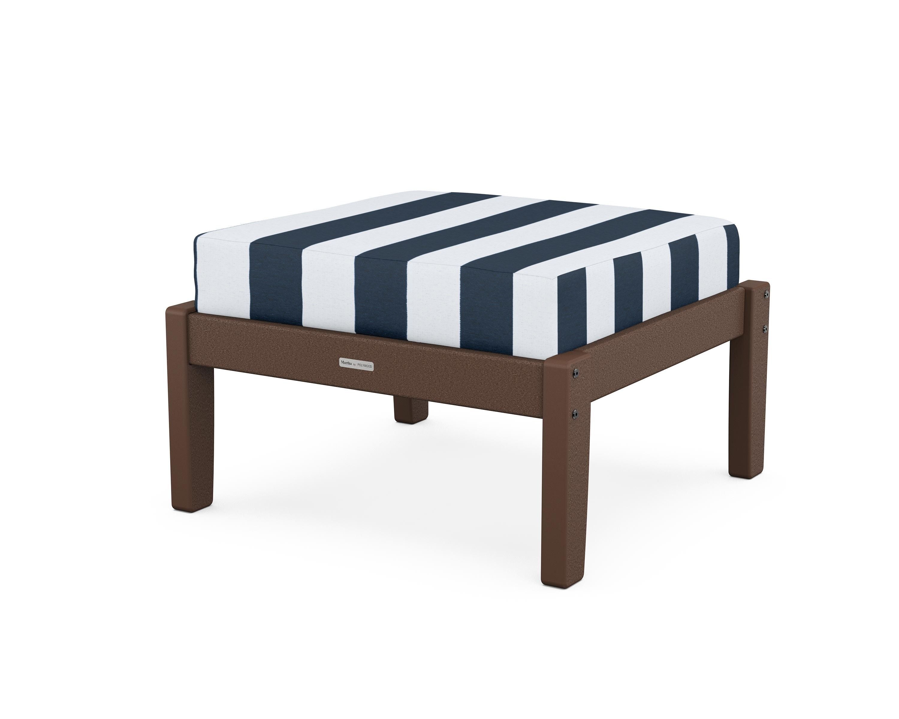 Martha Stewart by POLYWOOD® Chinoiserie Deep Seating Ottoman in Mahogany / Cabana Stripe Marine Indigo