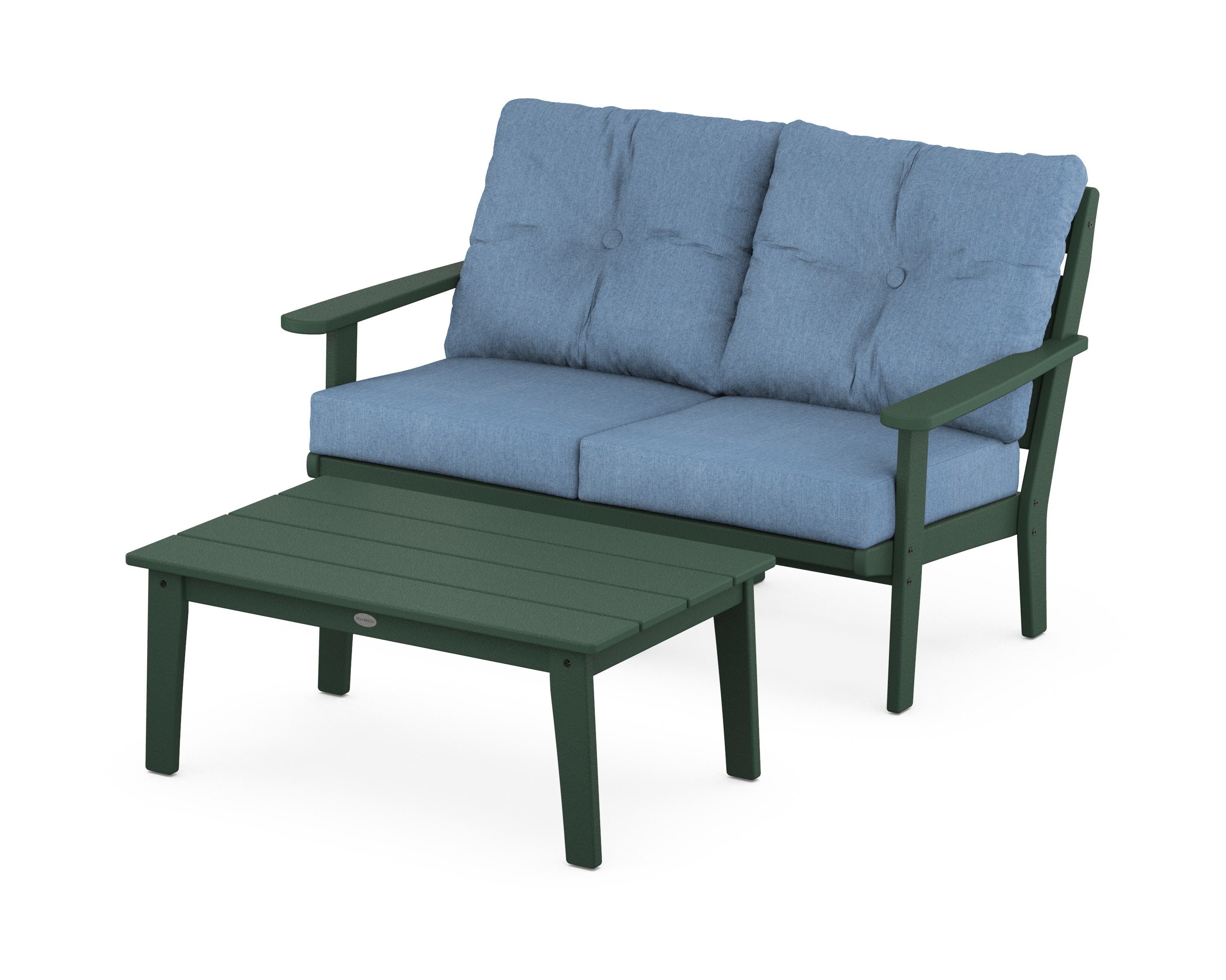 POLYWOOD® Lakeside 2-Piece Lounge Loveseat Set in Green / Sky Blue