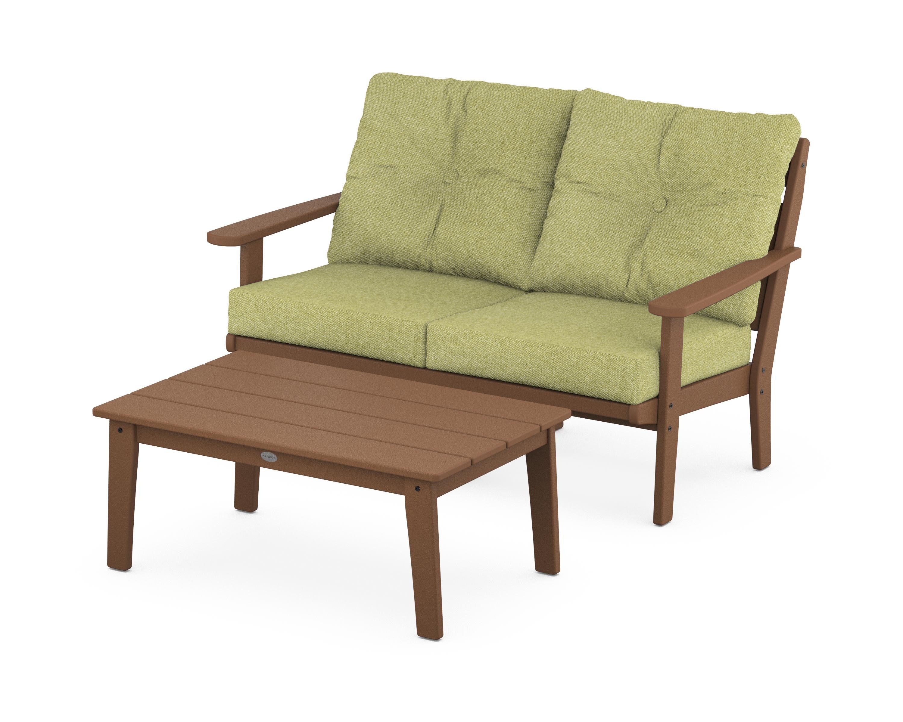 POLYWOOD® Lakeside 2-Piece Lounge Loveseat Set in Teak / Chartreuse Boucle