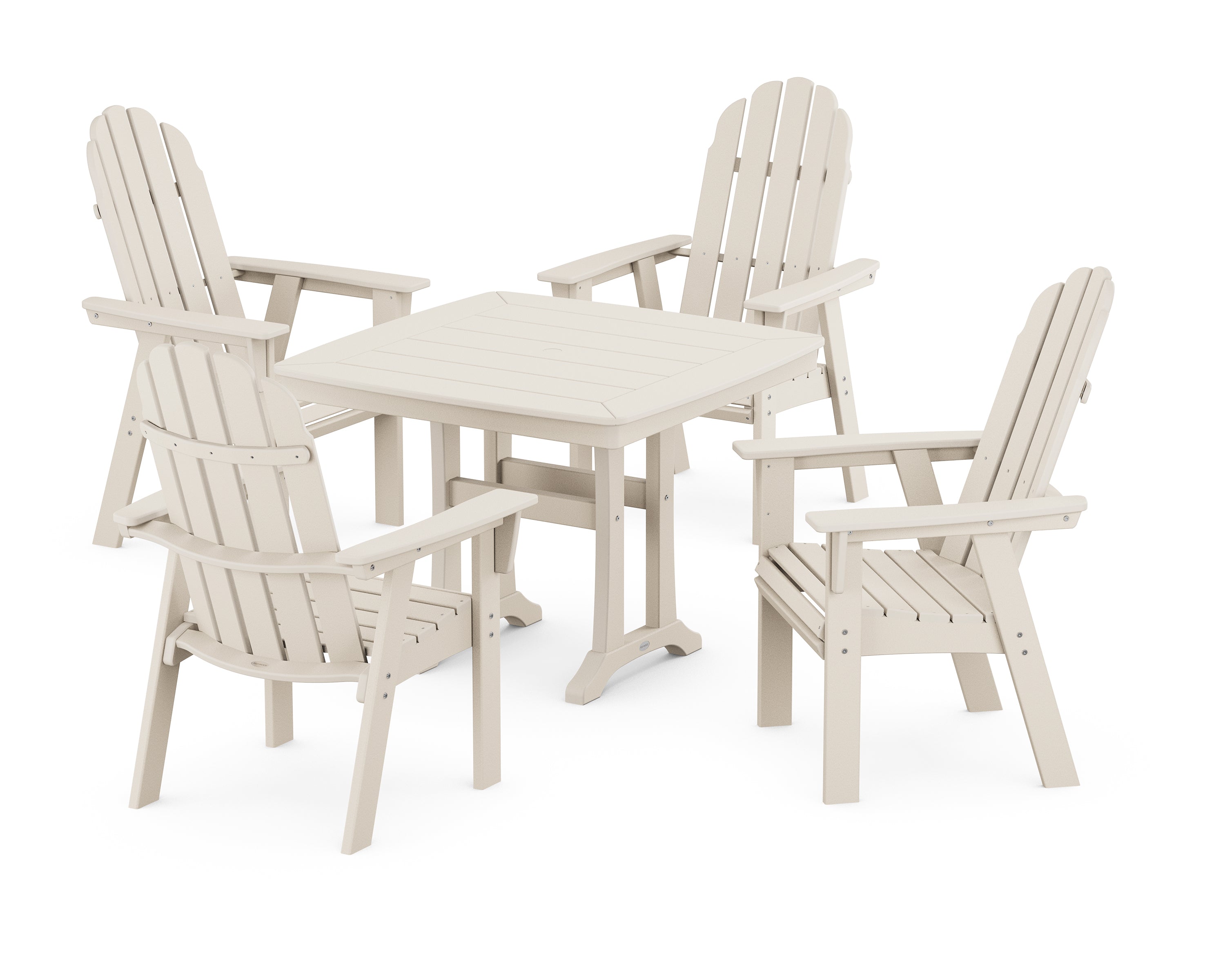 POLYWOOD® Vineyard Adirondack 5-Piece Dining Set with Trestle Legs in Sand