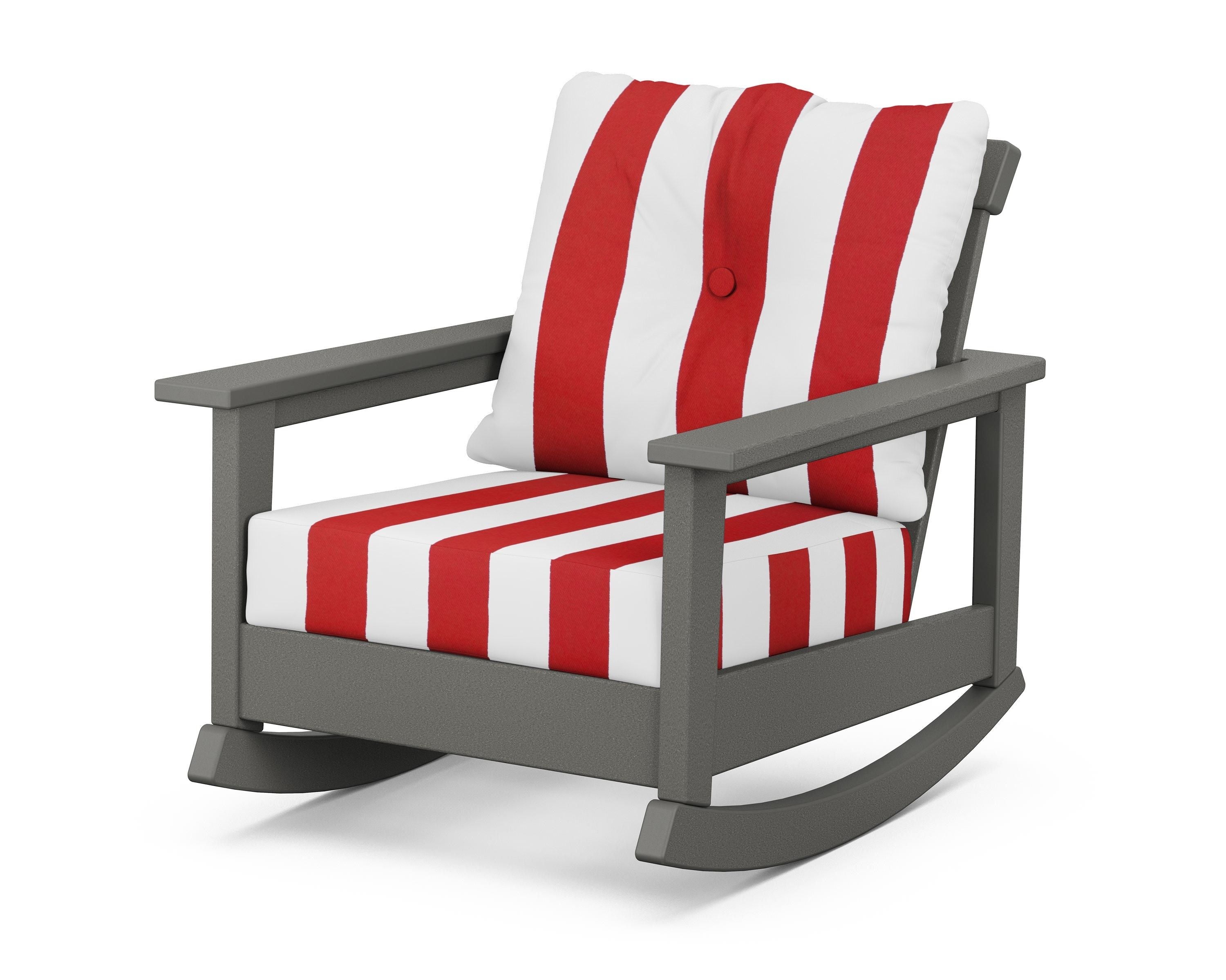POLYWOOD® Prescott Deep Seating Rocking Chair in Slate Grey / Cabana Stripe Crimson
