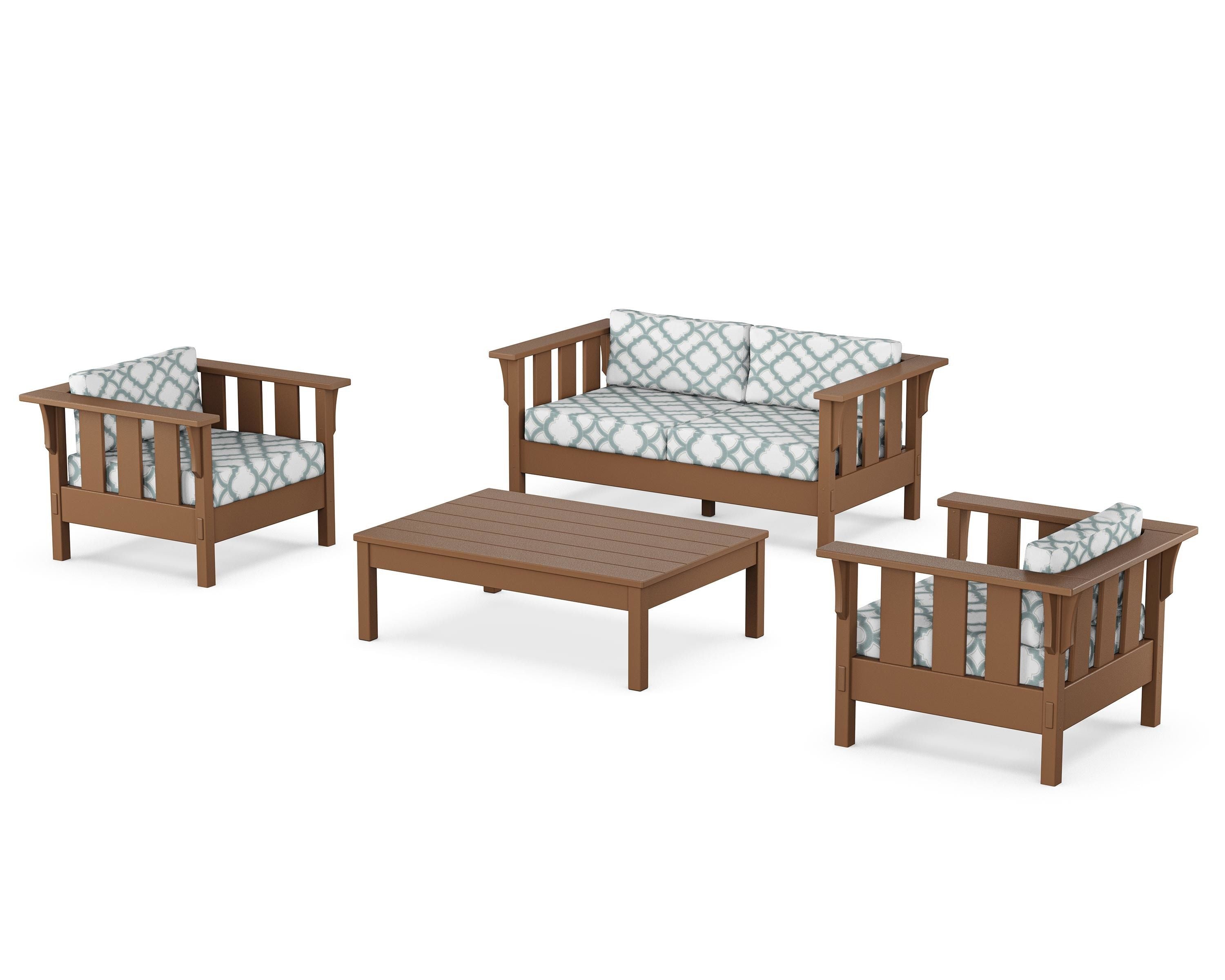 Martha Stewart by POLYWOOD® Acadia 4-Piece Deep Seating Set with Loveseat in Teak / Trellis Glacier Spa