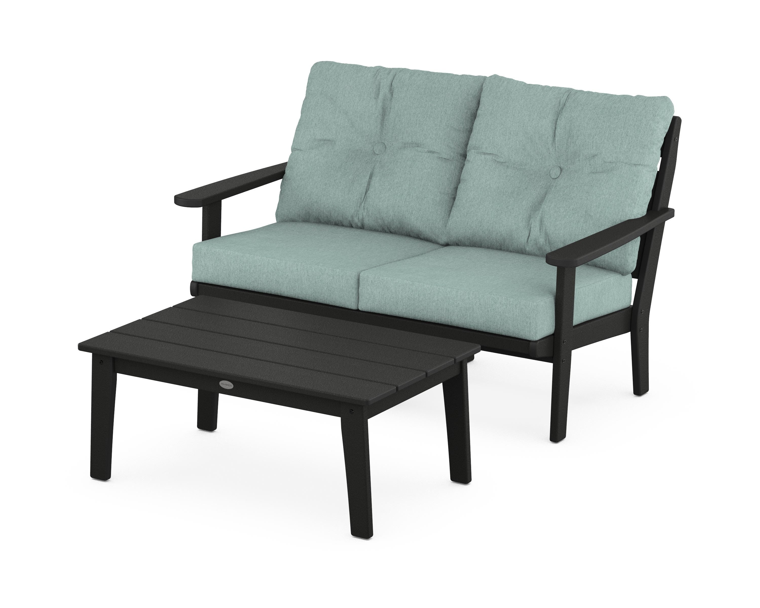 POLYWOOD® Lakeside 2-Piece Lounge Loveseat Set in Black / Glacier Spa