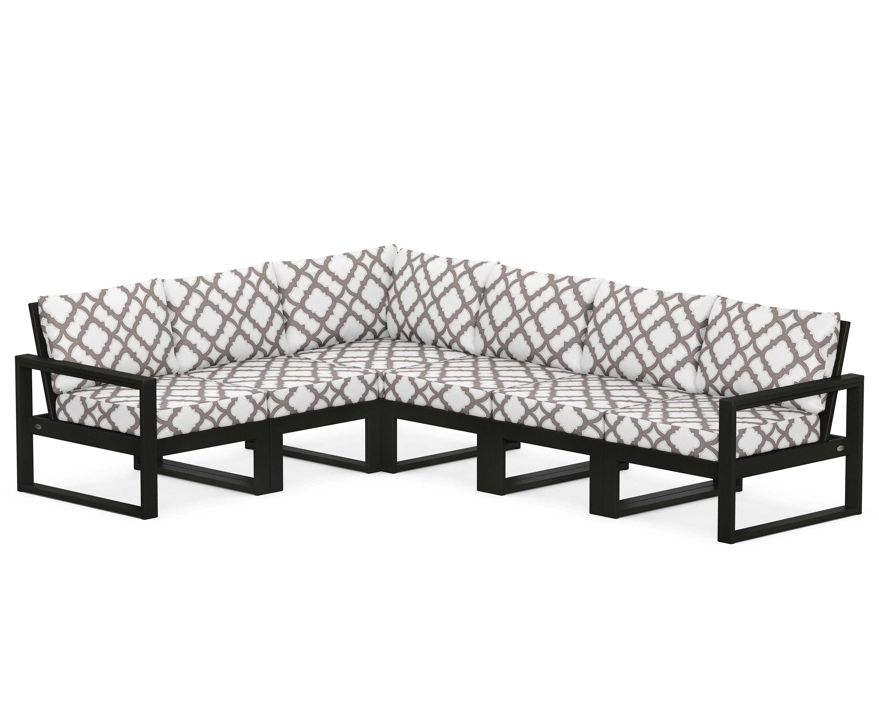 POLYWOOD® EDGE 6-Piece Modular Deep Seating Set in Black / Trellis Grey Mist