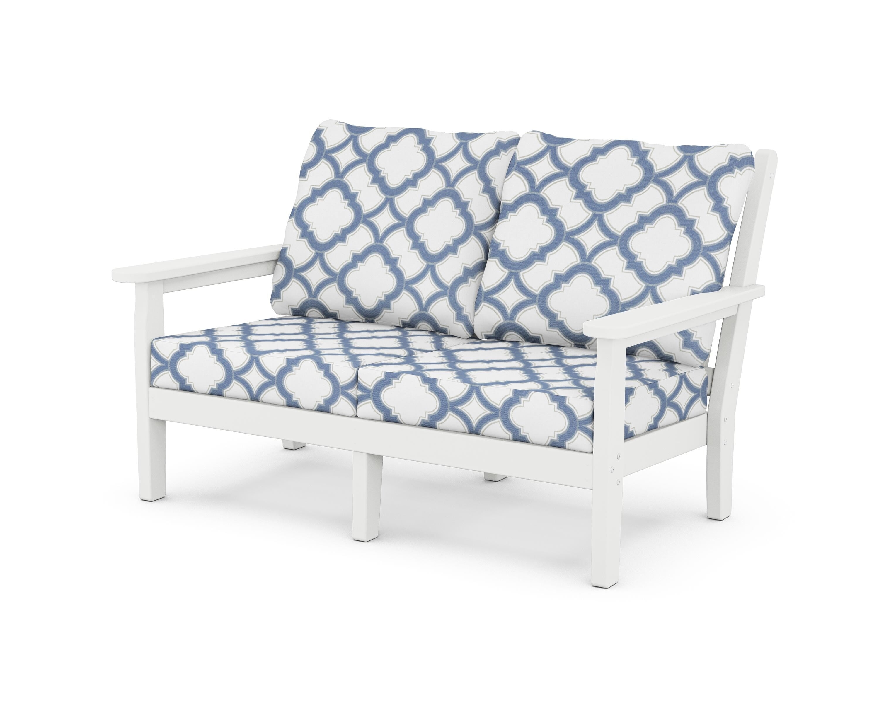POLYWOOD® Chippendale Deep Seating Loveseat in White / Trellis Sky Blue