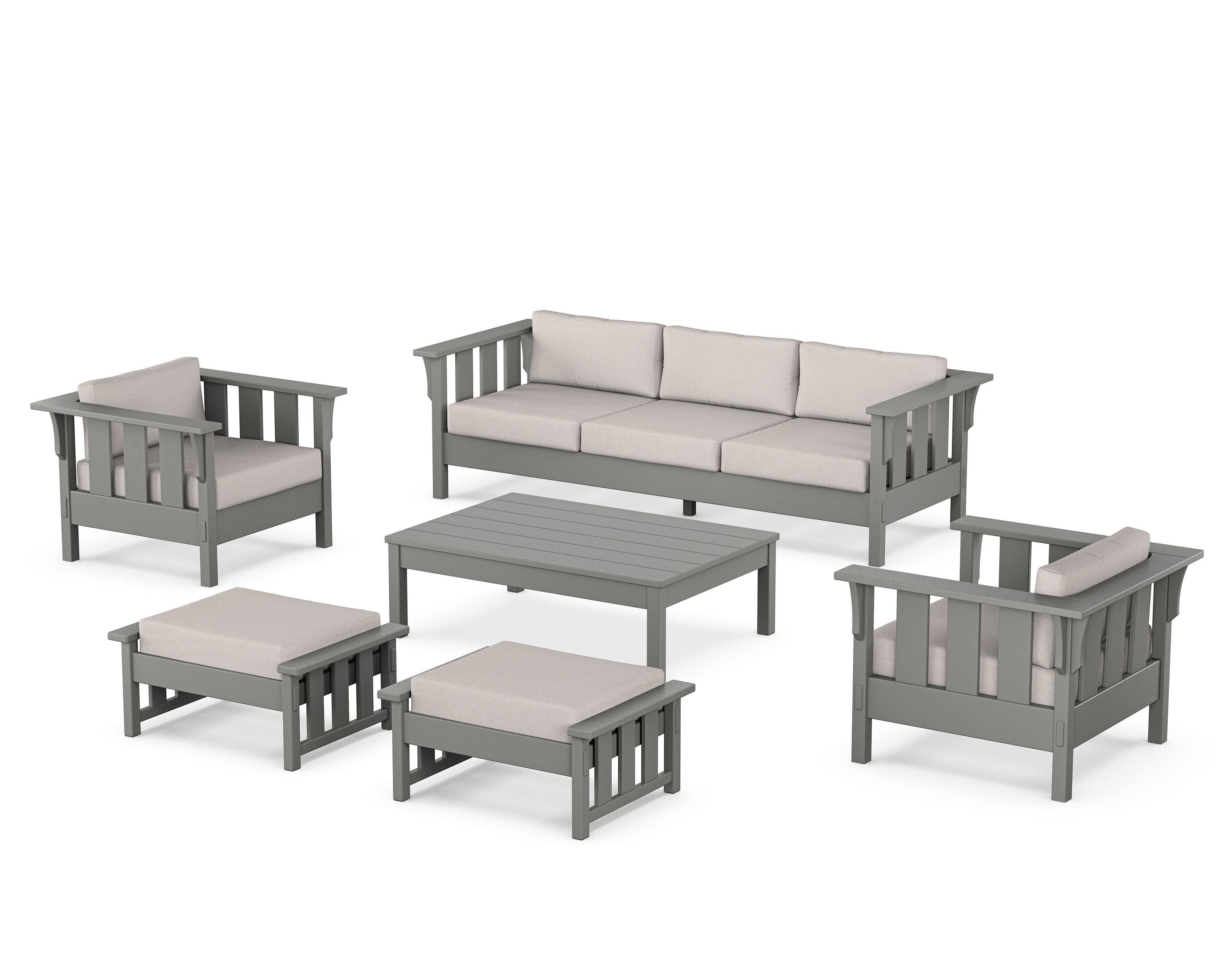 Martha Stewart by POLYWOOD® Acadia 6-Piece Lounge Sofa Set in Slate Grey / Dune Burlap