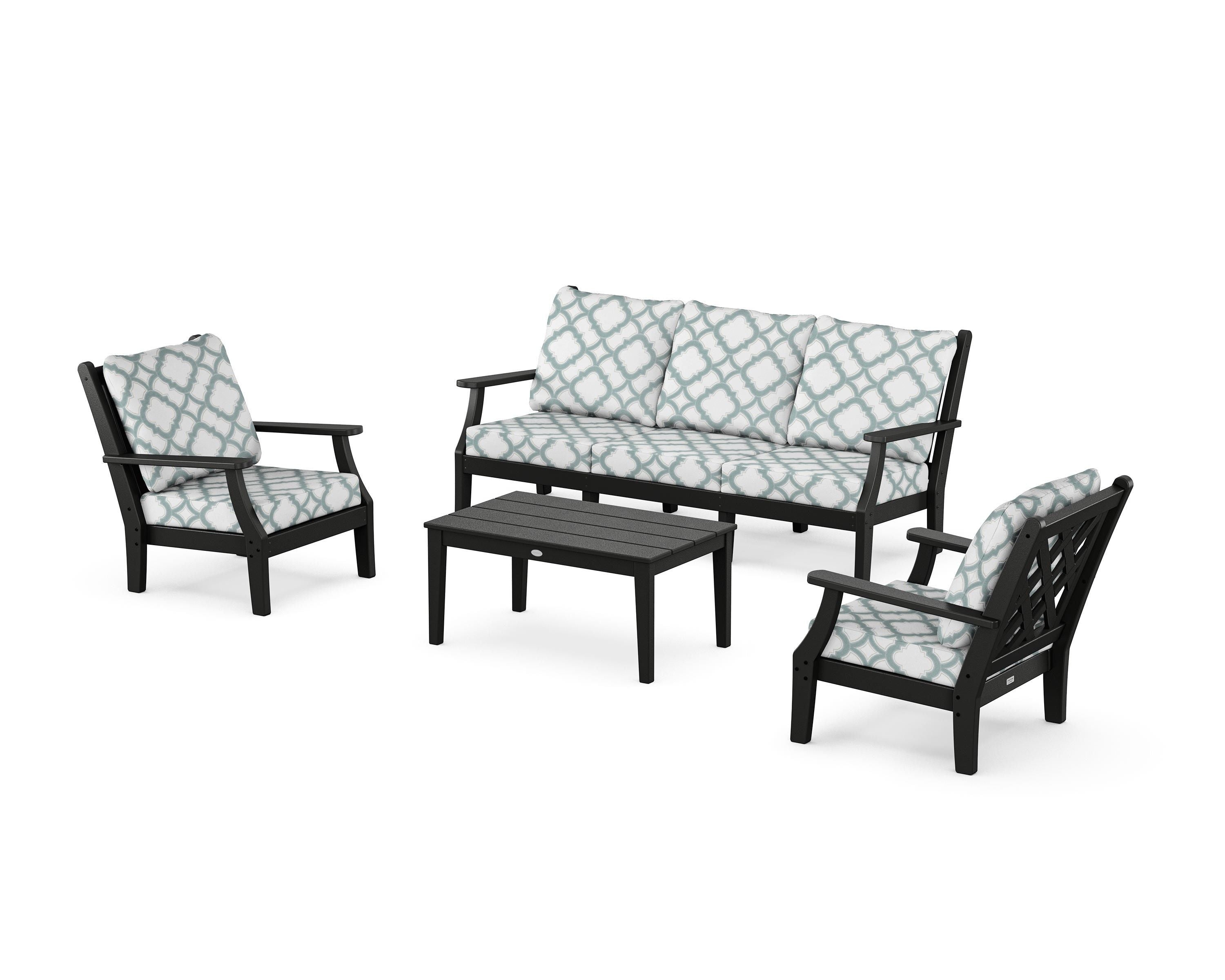 Country Living Wovendale 4-Piece Deep Seating Set with Sofa in Black / Trellis Glacier Spa