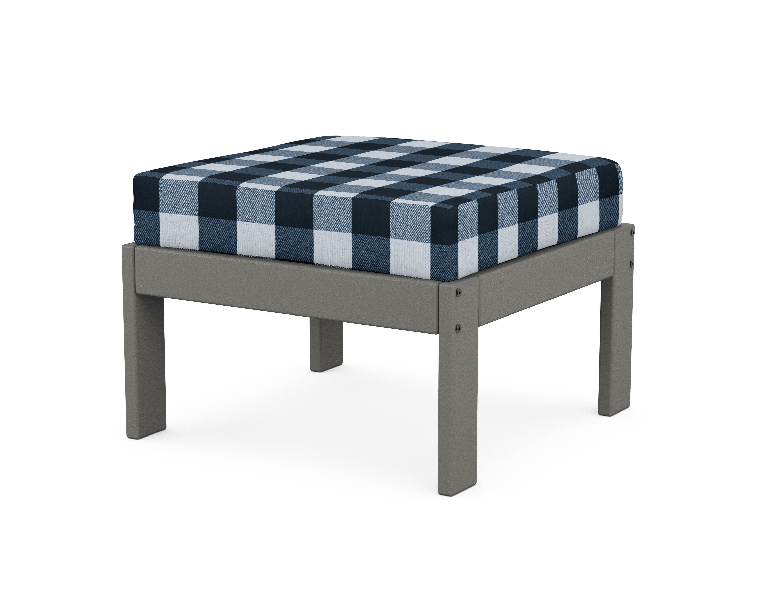 POLYWOOD® Vineyard Modular Ottoman in Slate Grey / Buffalo Plaid Marine Indigo