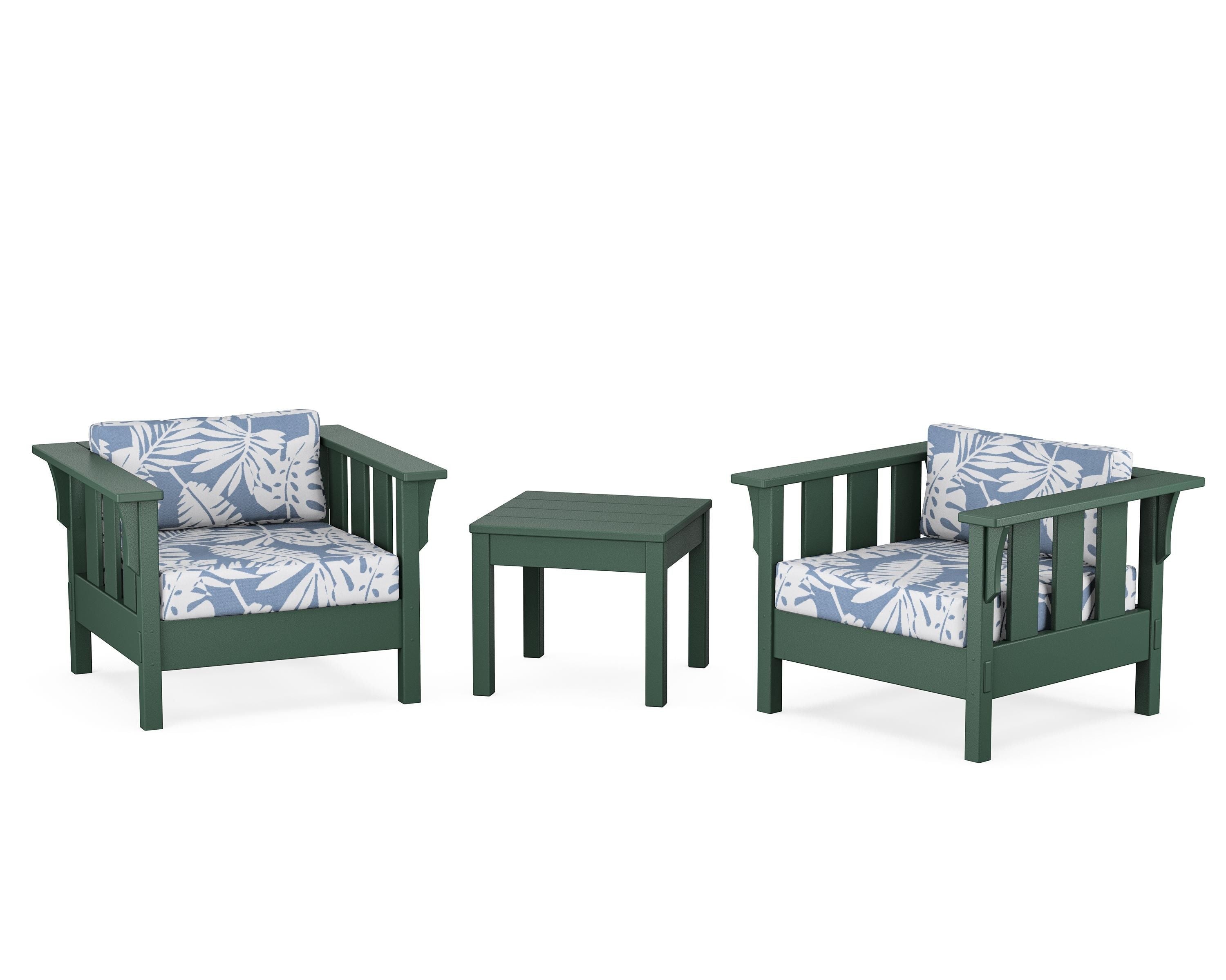 Martha Stewart by POLYWOOD® Acadia 3-Piece Deep Seating Set in Green / Leaf Sky Blue