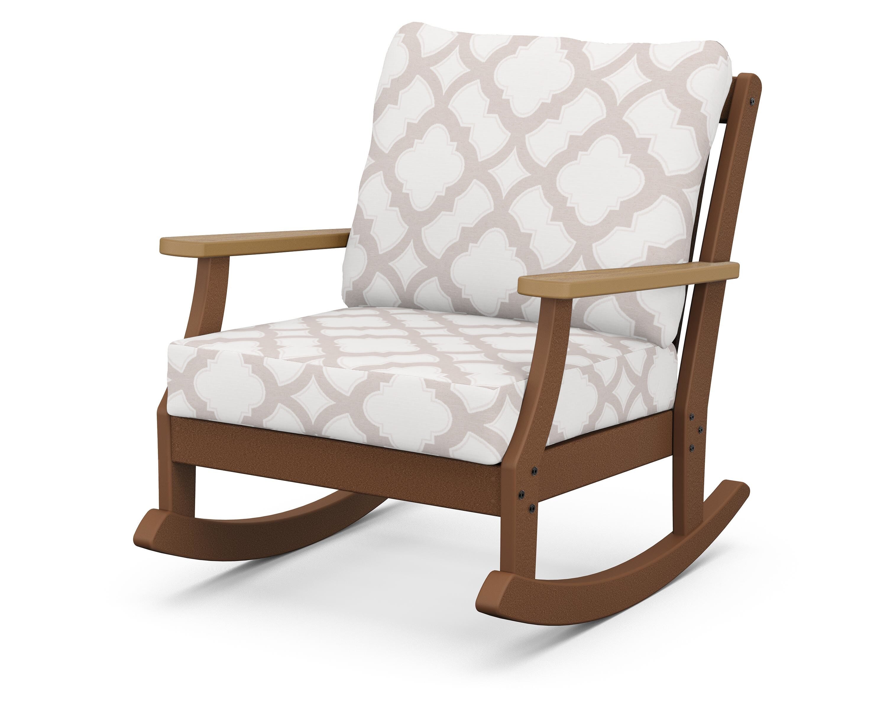 POLYWOOD® Braxton Deep Seating Rocking Chair in Teak / Natural / Trellis Dune Burlap