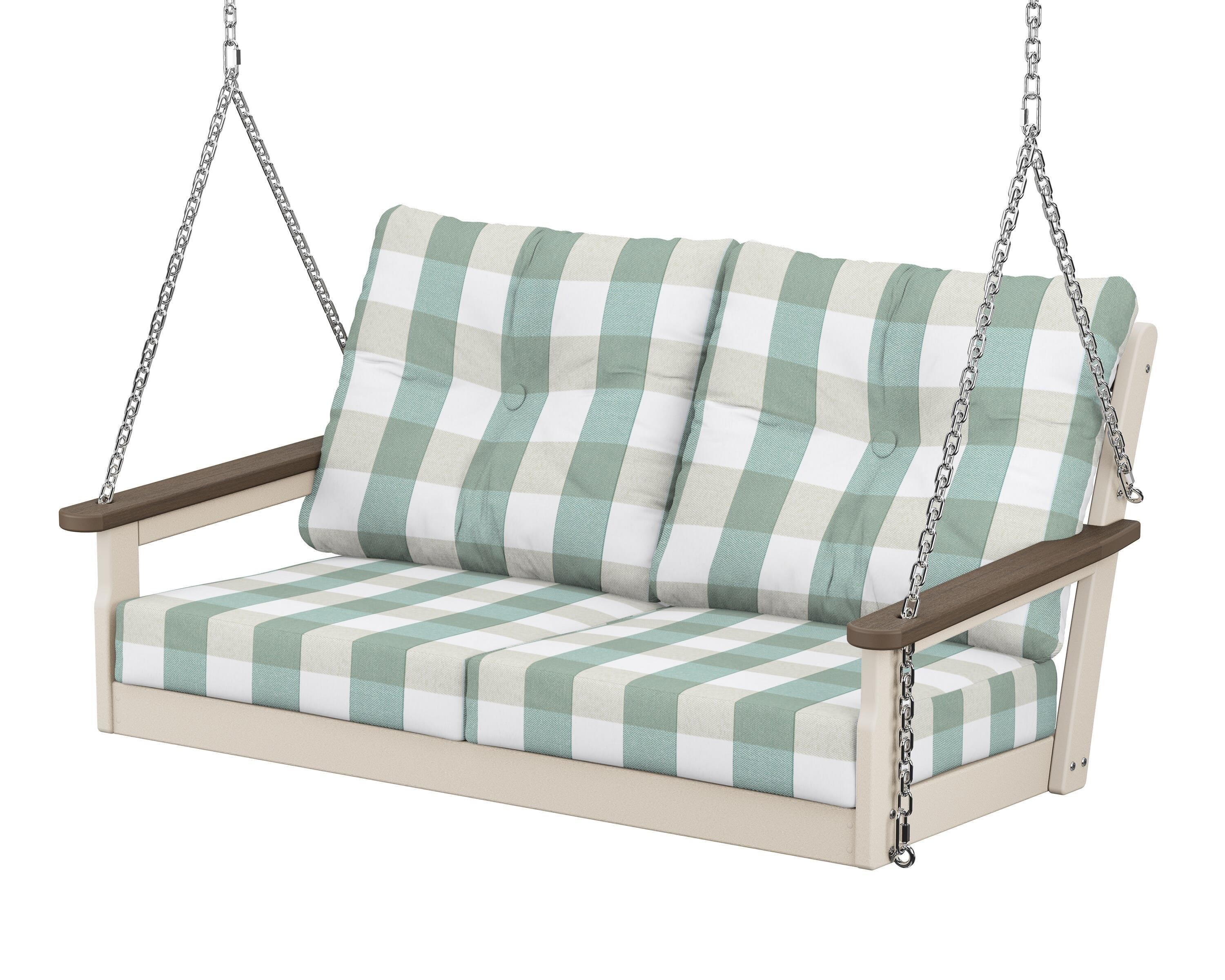 POLYWOOD® Vineyard Deep Seating Swing in Sand / Kona / Buffalo Plaid Glacier Spa