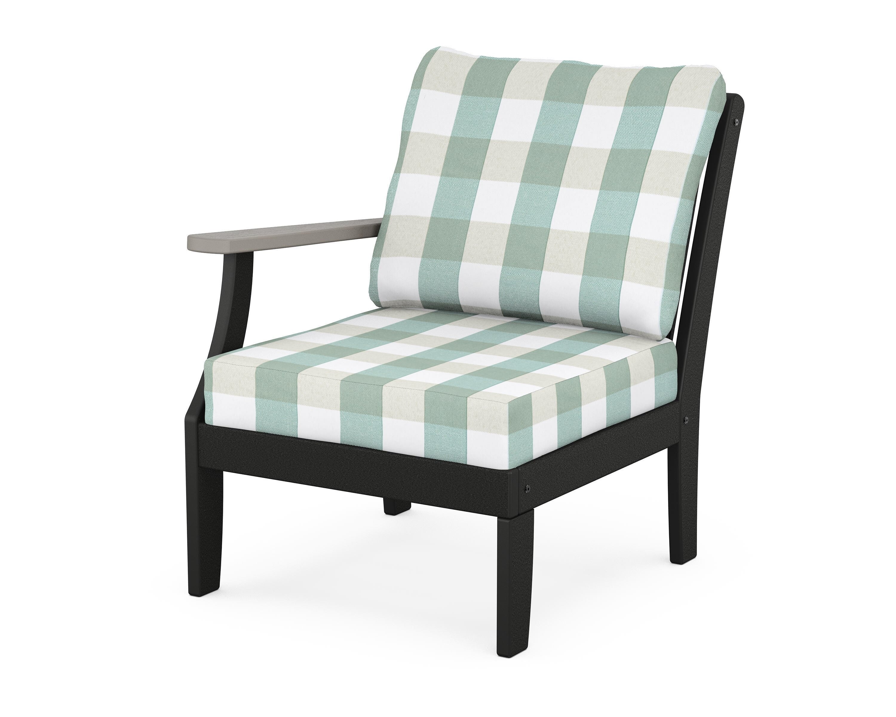 POLYWOOD® Braxton Modular Left Arm Chair in Black / Driftwood / Buffalo Plaid Glacier Spa