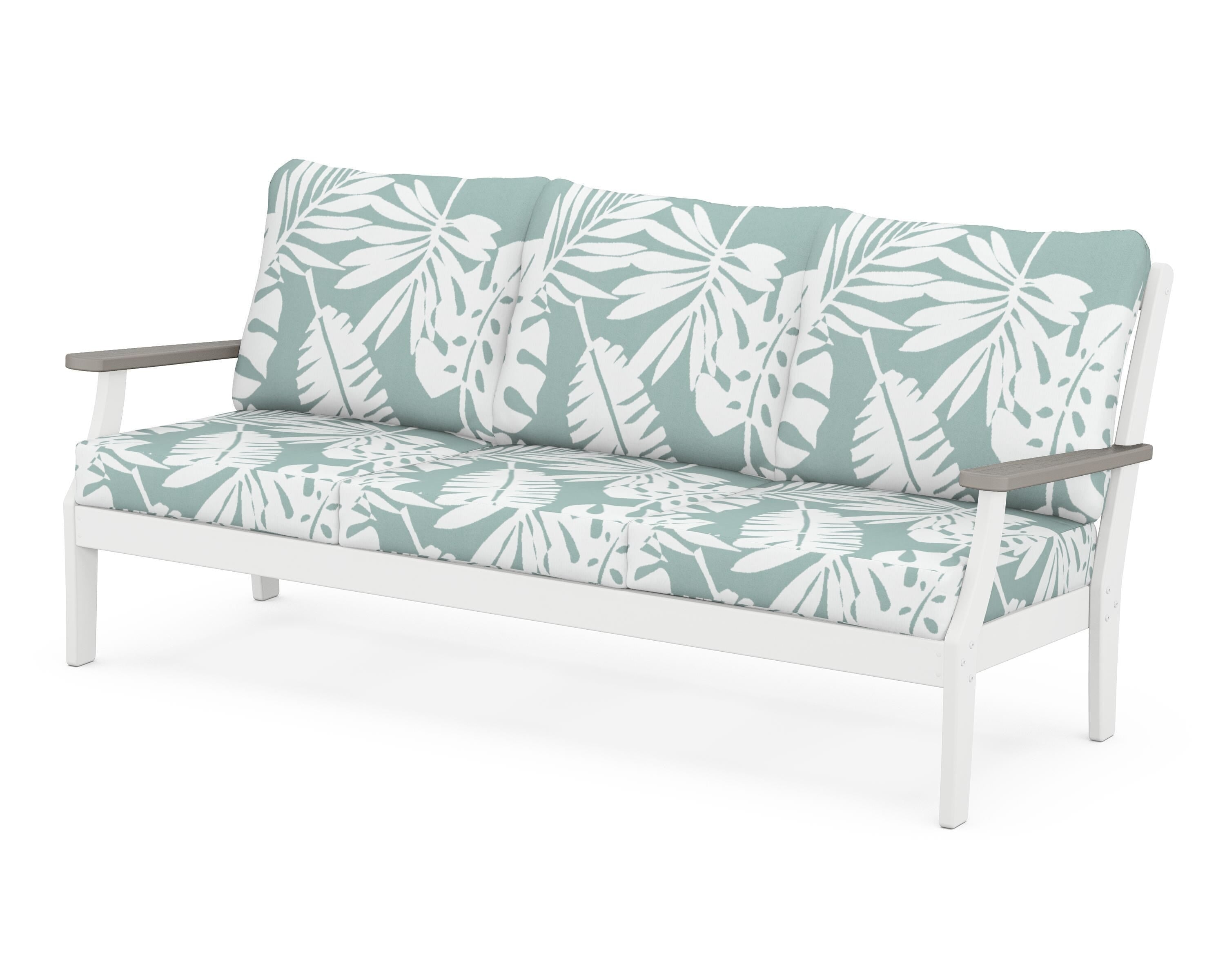 POLYWOOD® Braxton Deep Seating Sofa in White / Driftwood / Leaf Glacier Spa