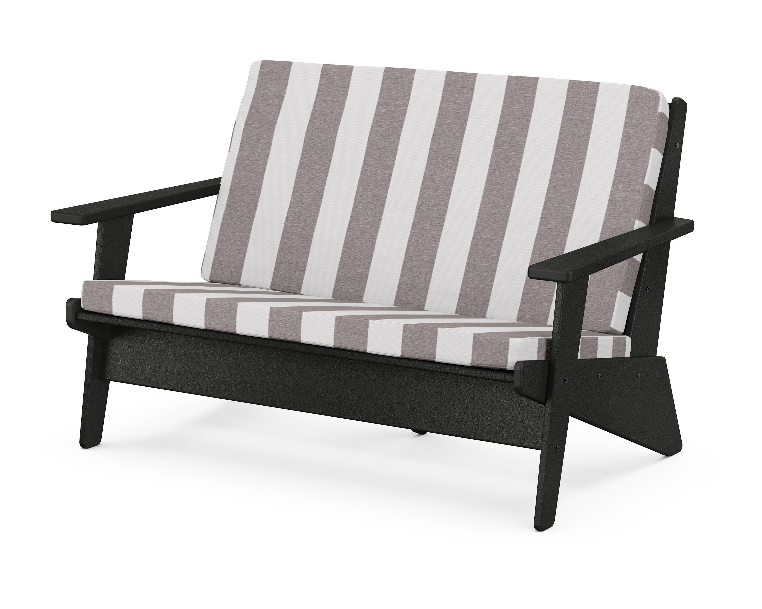 POLYWOOD® Riviera Modern Lounge Loveseat in Black / Cabana Stripe Grey Mist