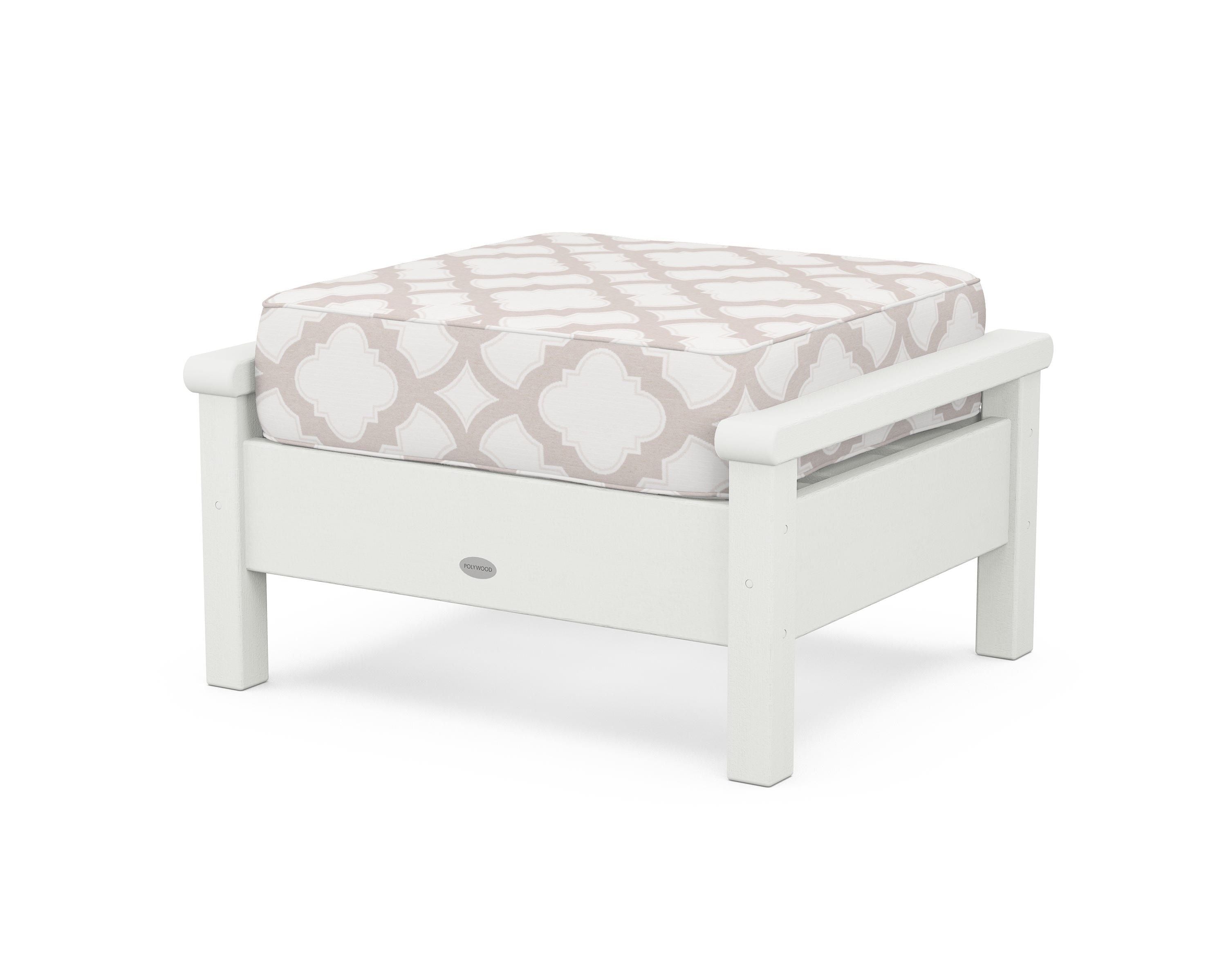 POLYWOOD® Harbour Deep Seating Ottoman in Vintage White / Trellis Dune Burlap