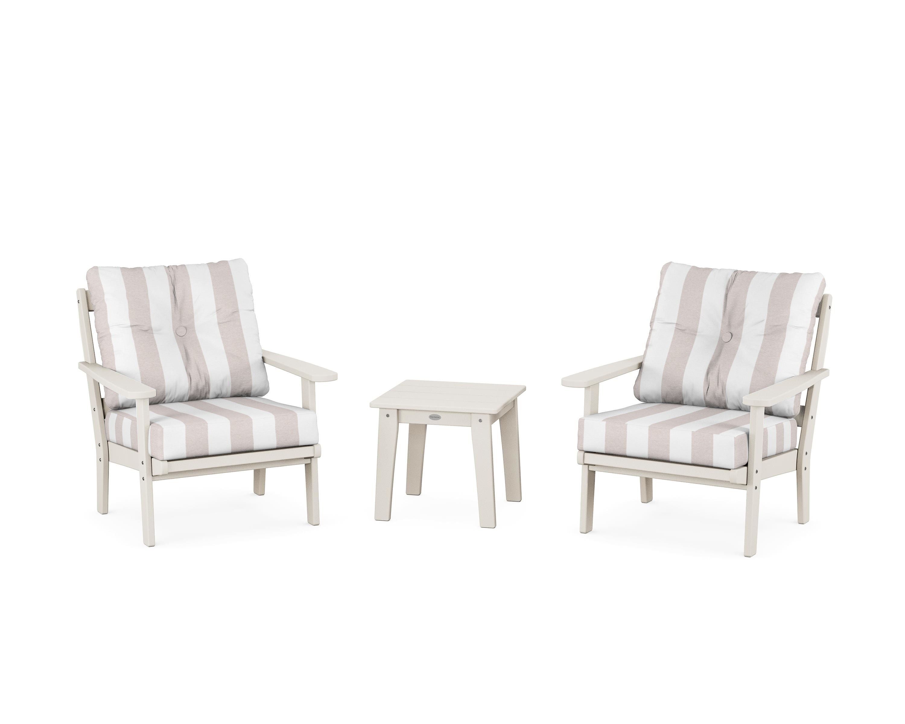 POLYWOOD® Mission 3-Piece Deep Seating Set in Sand / Cabana Stripe Dune Burlap
