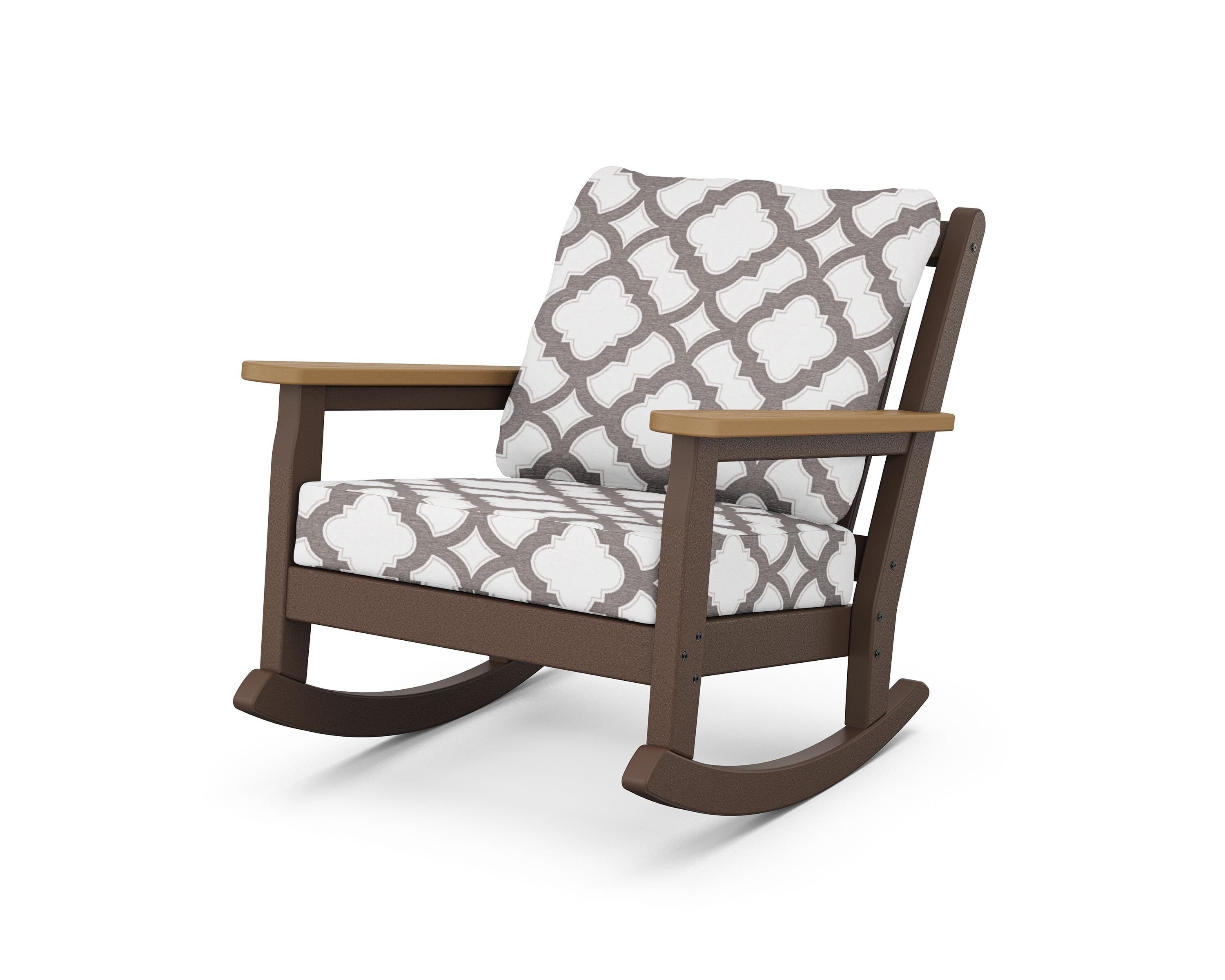 POLYWOOD® Chippendale Deep Seating Rocking Chair in Mahogany / Natural / Trellis Grey Mist